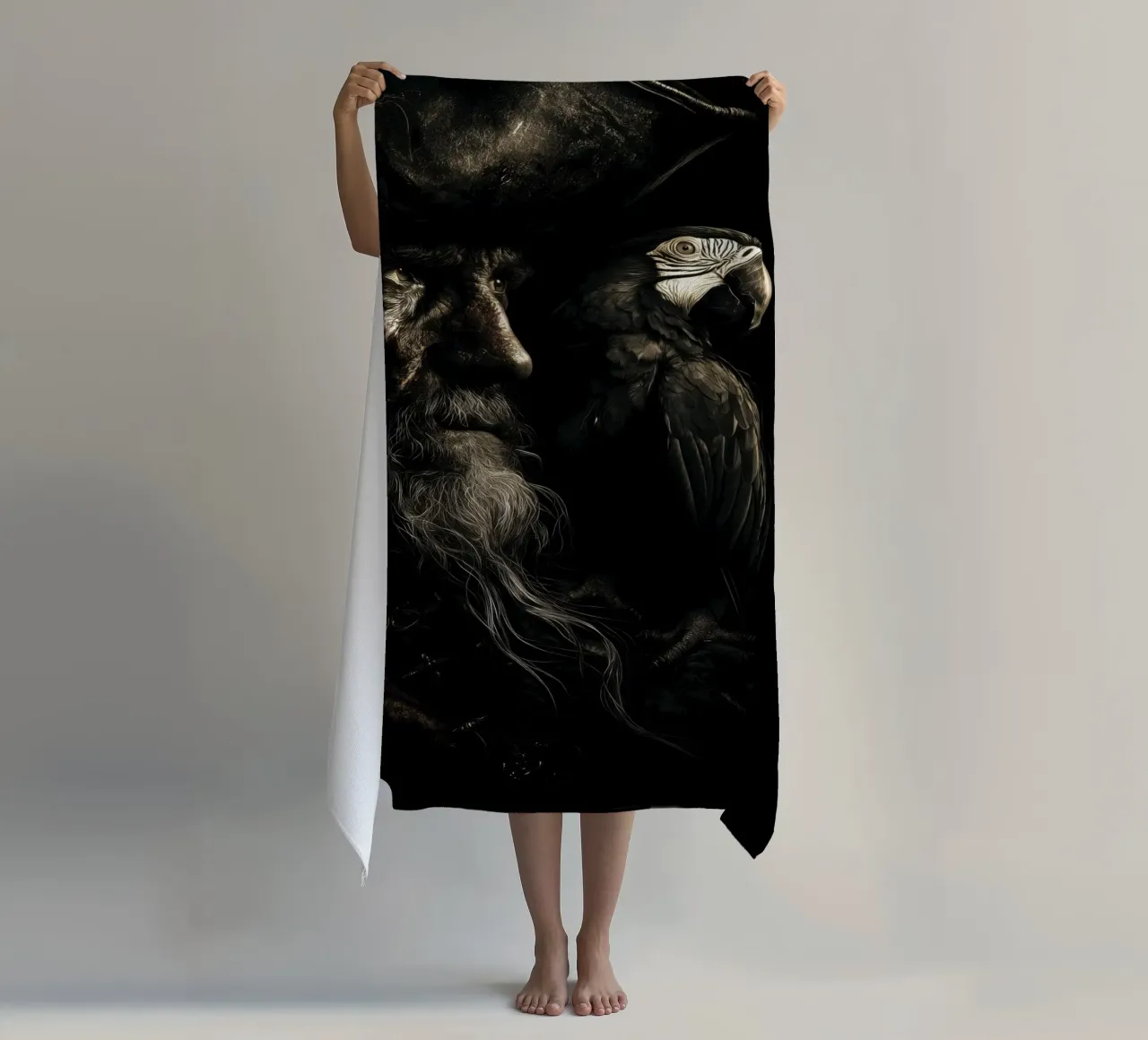 Studio sui pirati scuri con pappagallo telo mare da pixelbull - medieval art and more