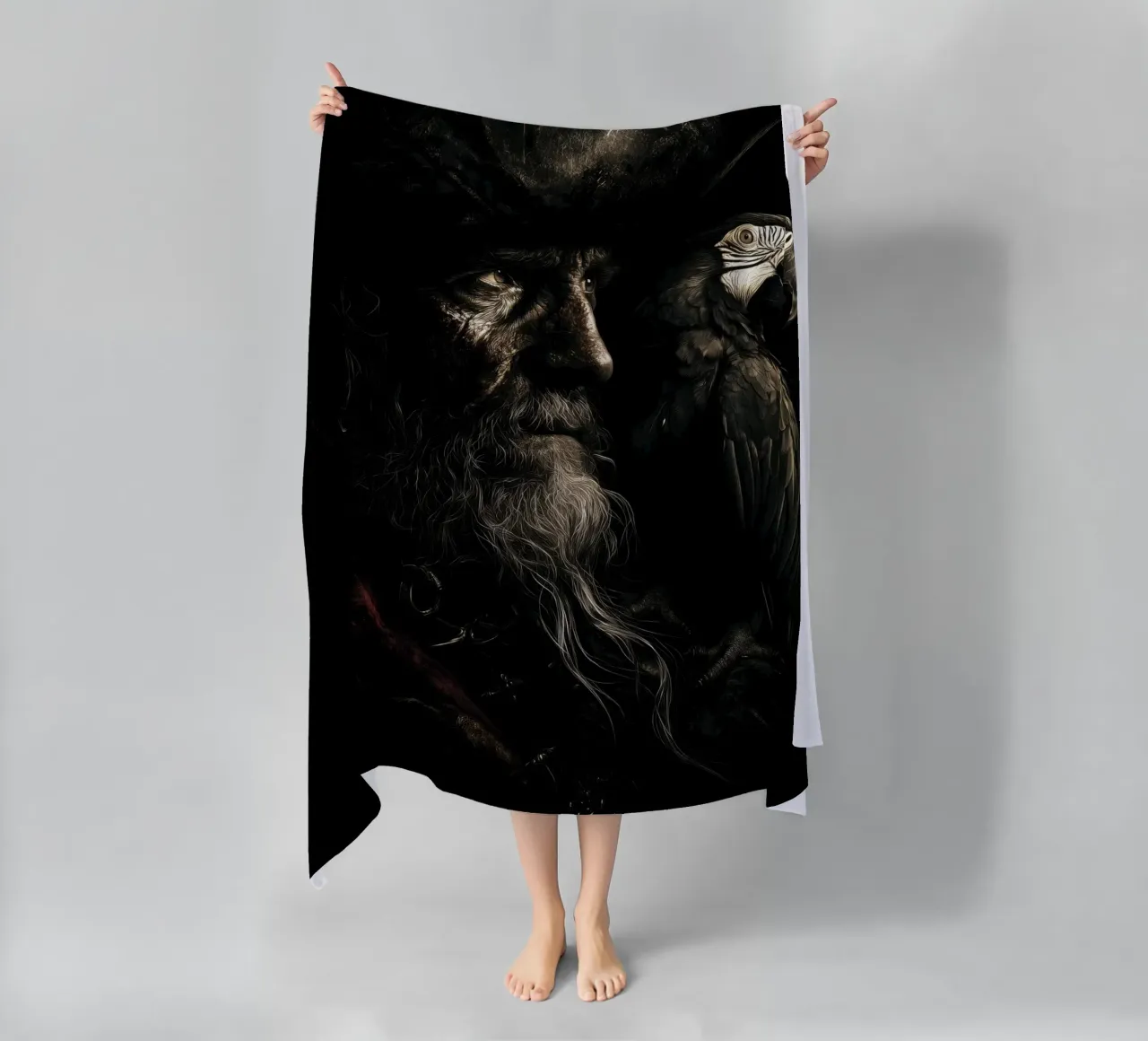 Studio sui pirati scuri con pappagallo telo mare da pixelbull - medieval art and more