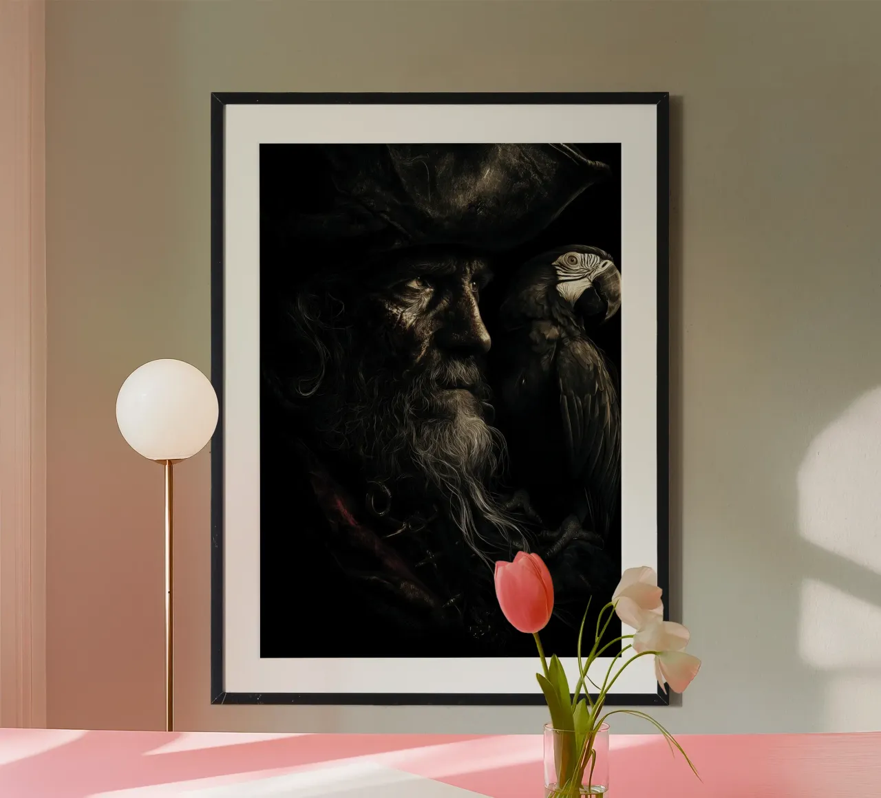 Studio sui pirati scuri con pappagallo carta hahnemühle da pixelbull - medieval art and more