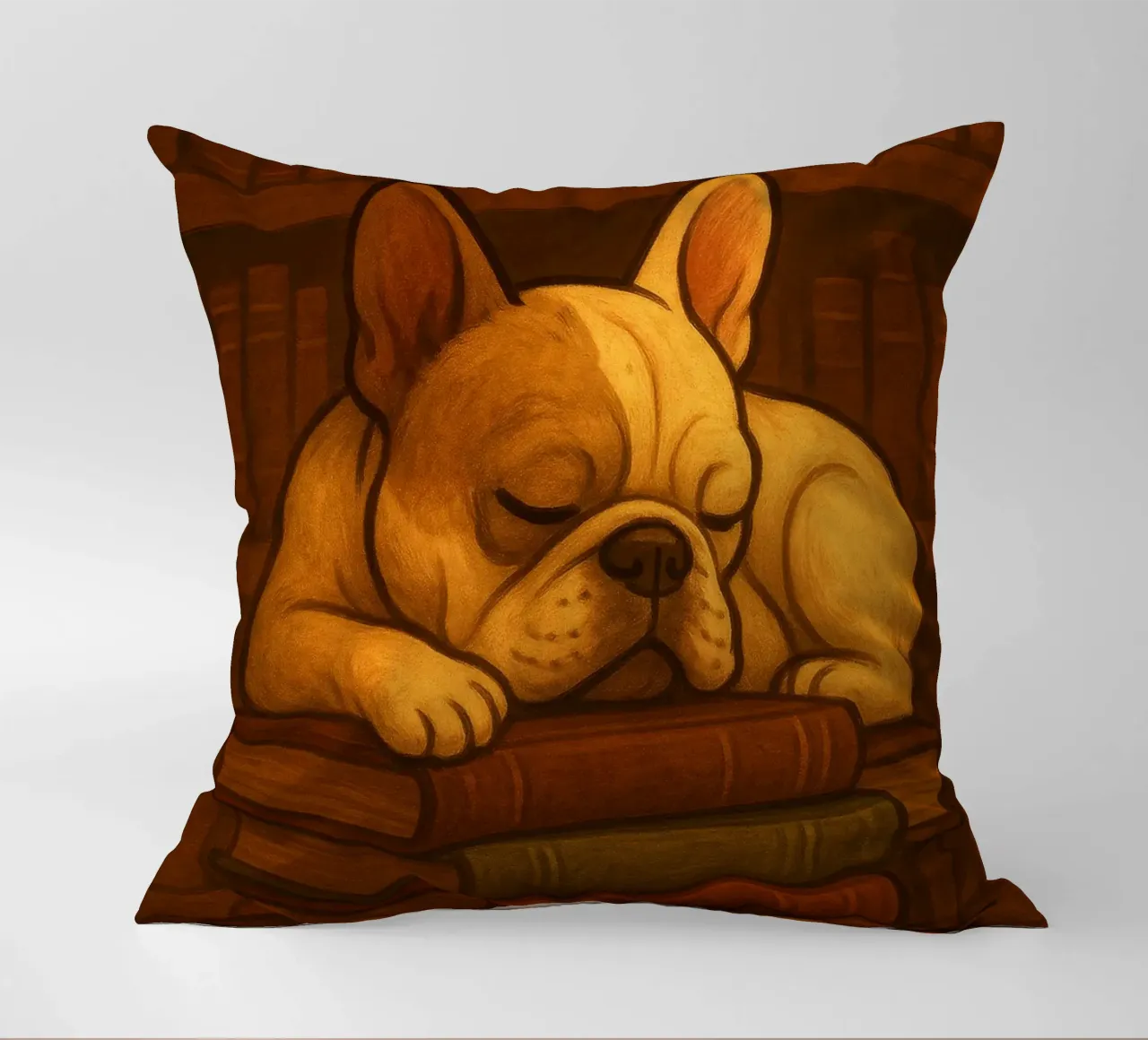 Bulldog francese addormentato in una biblioteca cuscino da pixelbull - medieval art and more