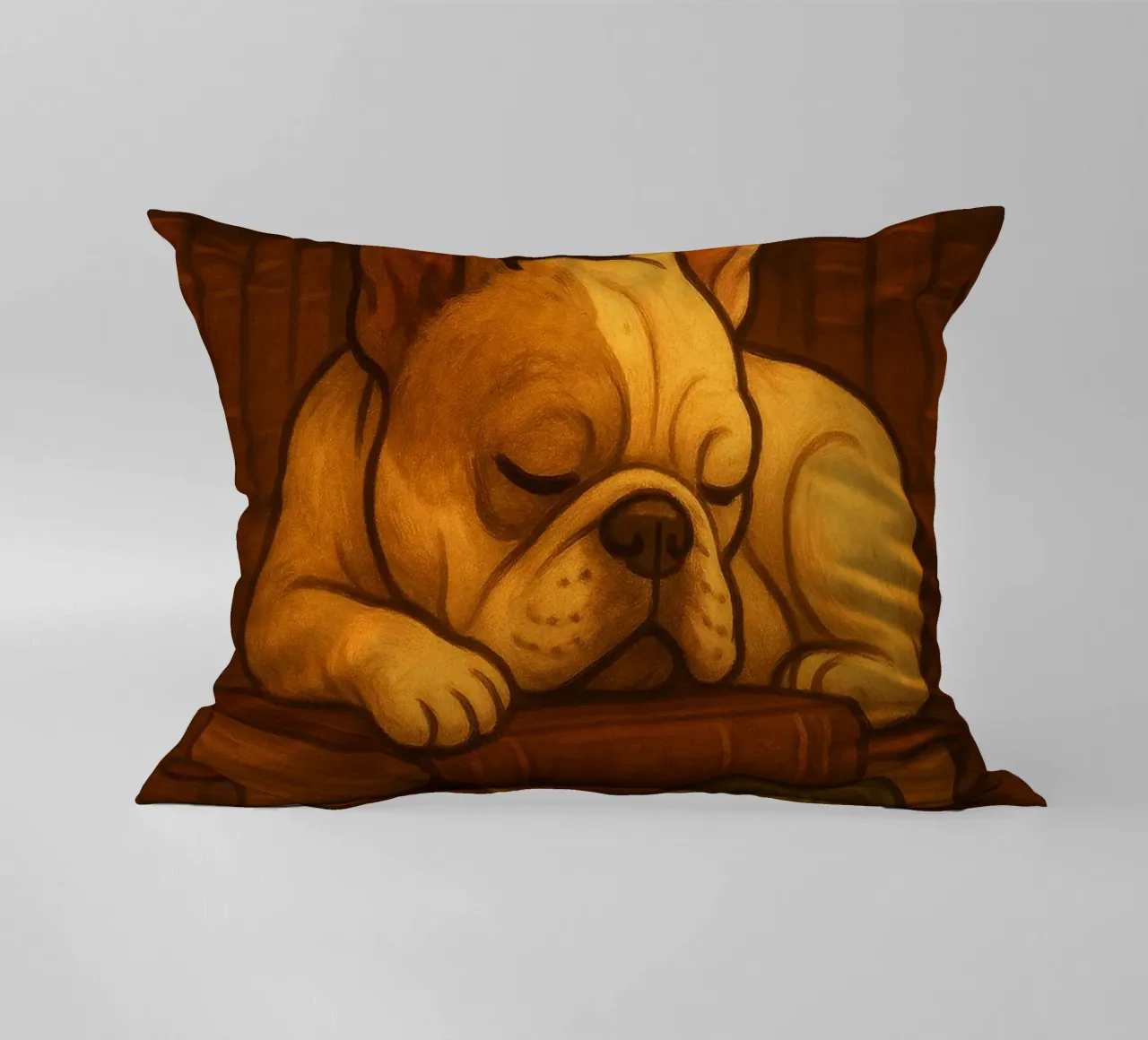Bulldog francese addormentato in una biblioteca cuscino da pixelbull - medieval art and more