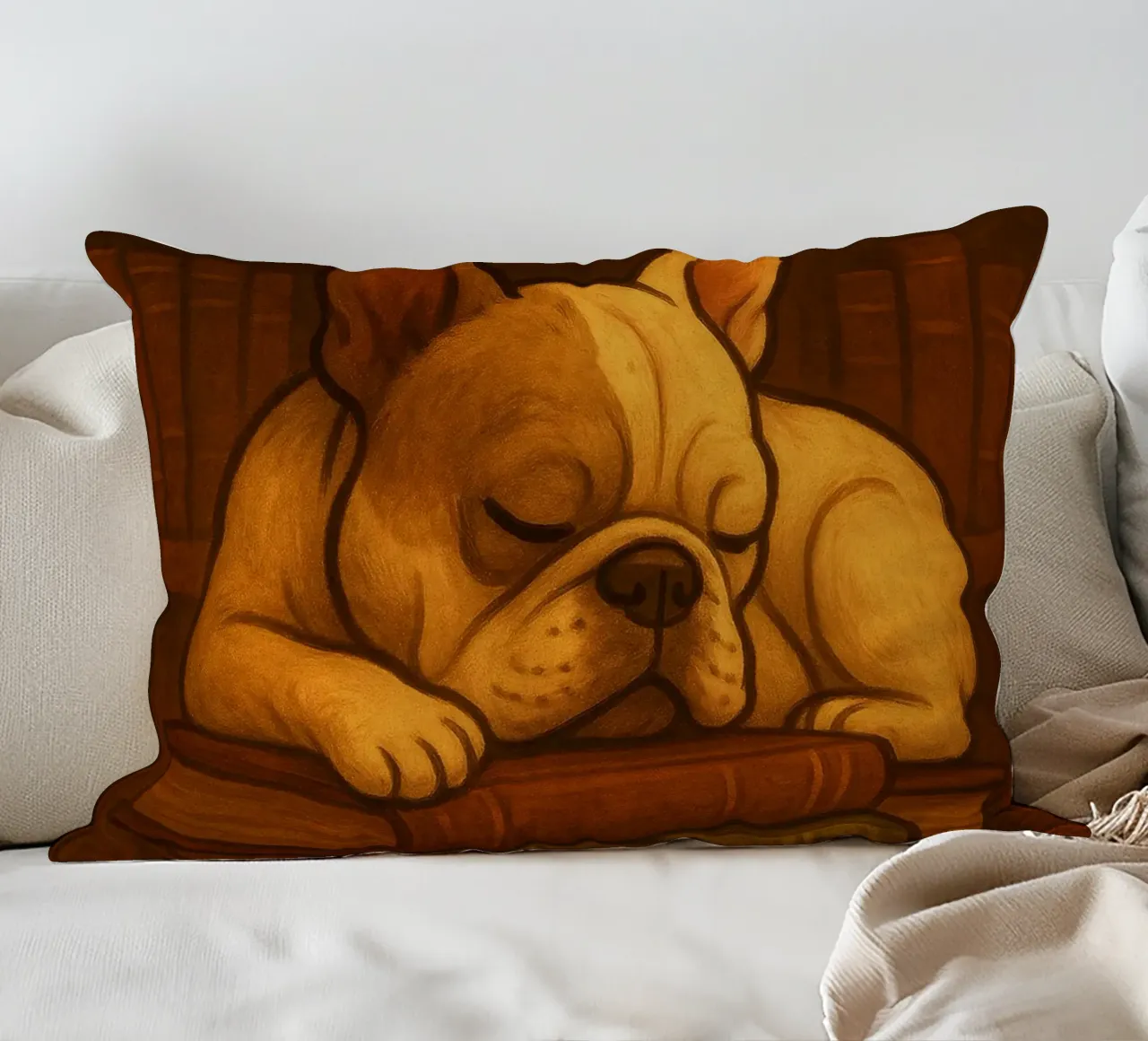 Bulldog francese addormentato in una biblioteca cuscino da pixelbull - medieval art and more