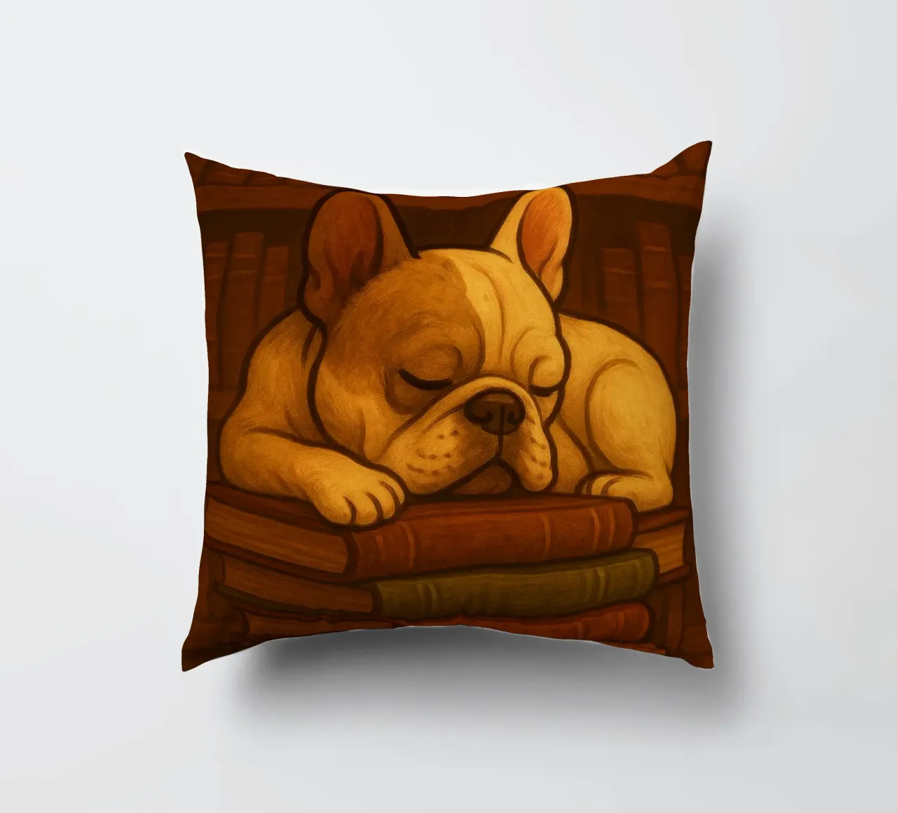 Bulldog francese addormentato in una biblioteca cuscino da pixelbull - medieval art and more