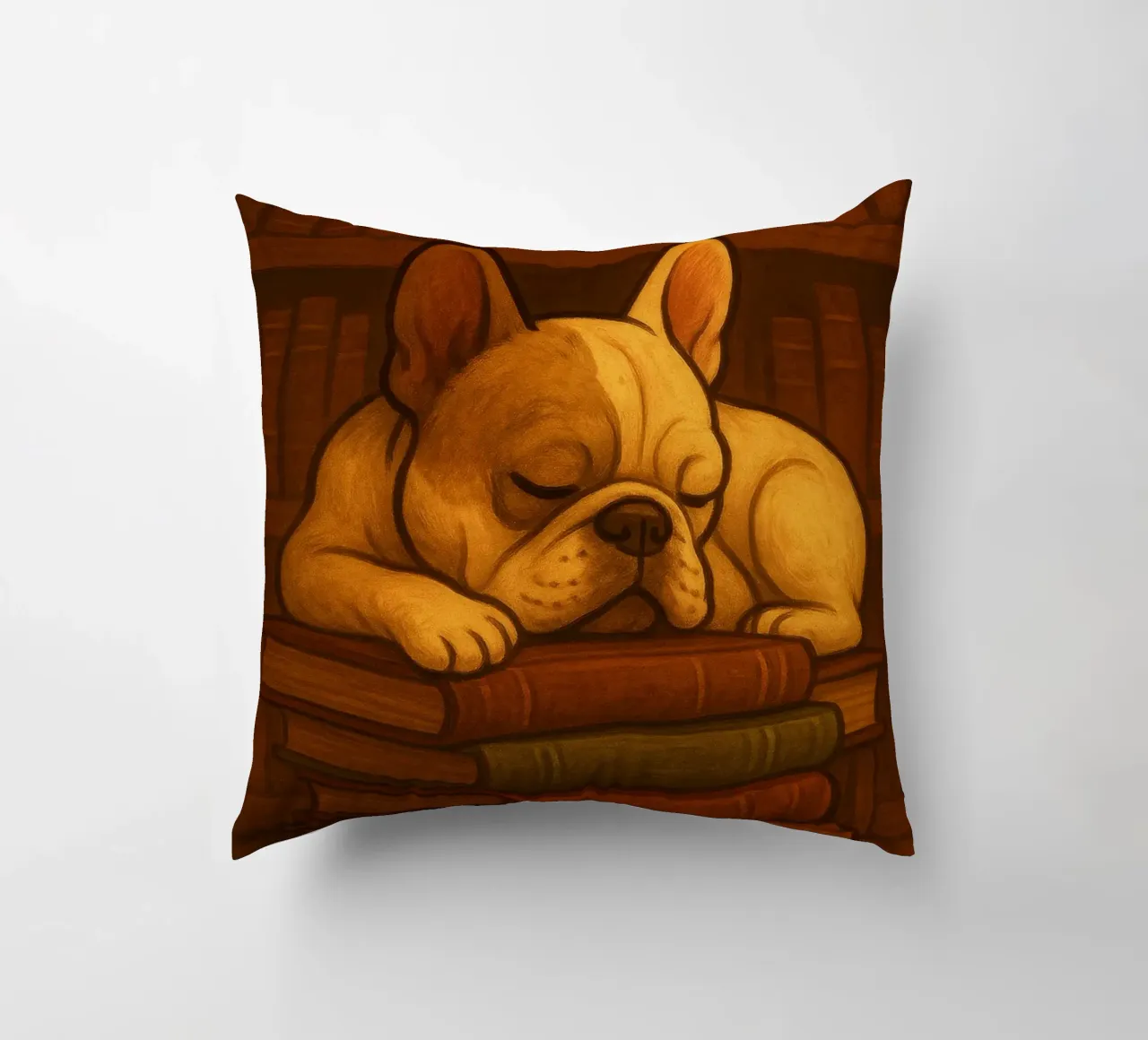 Bulldog francese addormentato in una biblioteca cuscino da pixelbull - medieval art and more