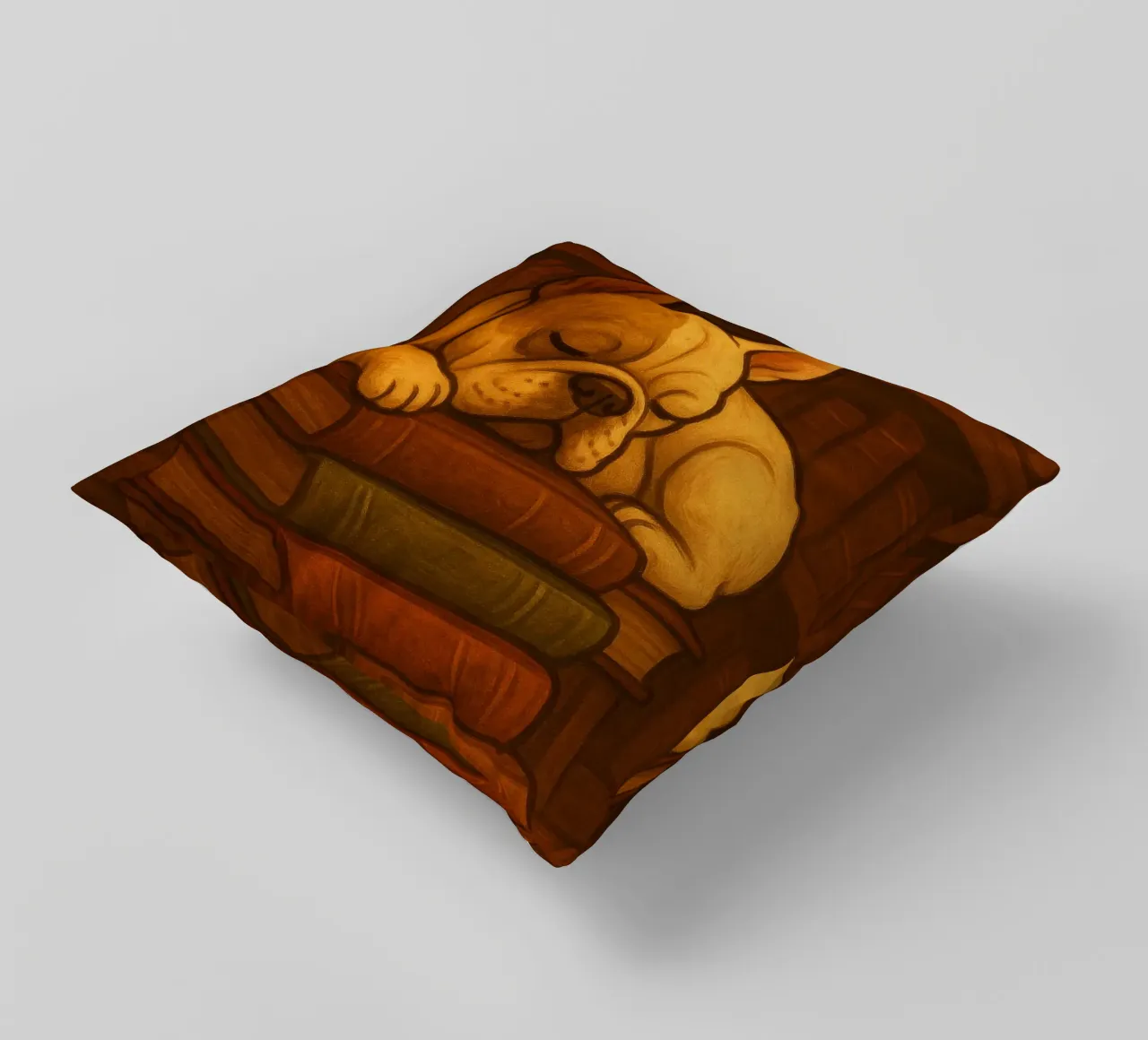 Bulldog francese addormentato in una biblioteca cuscino da pixelbull - medieval art and more
