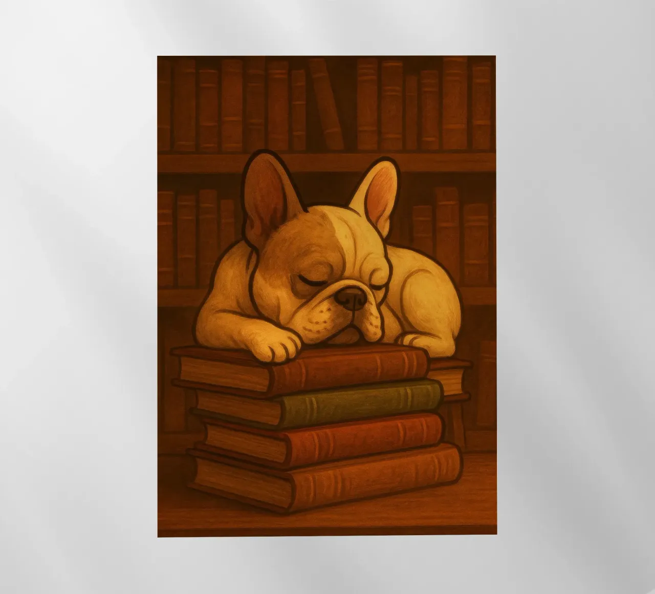 Bulldog francese addormentato in una biblioteca pellicola backlit da pixelbull - medieval art and more