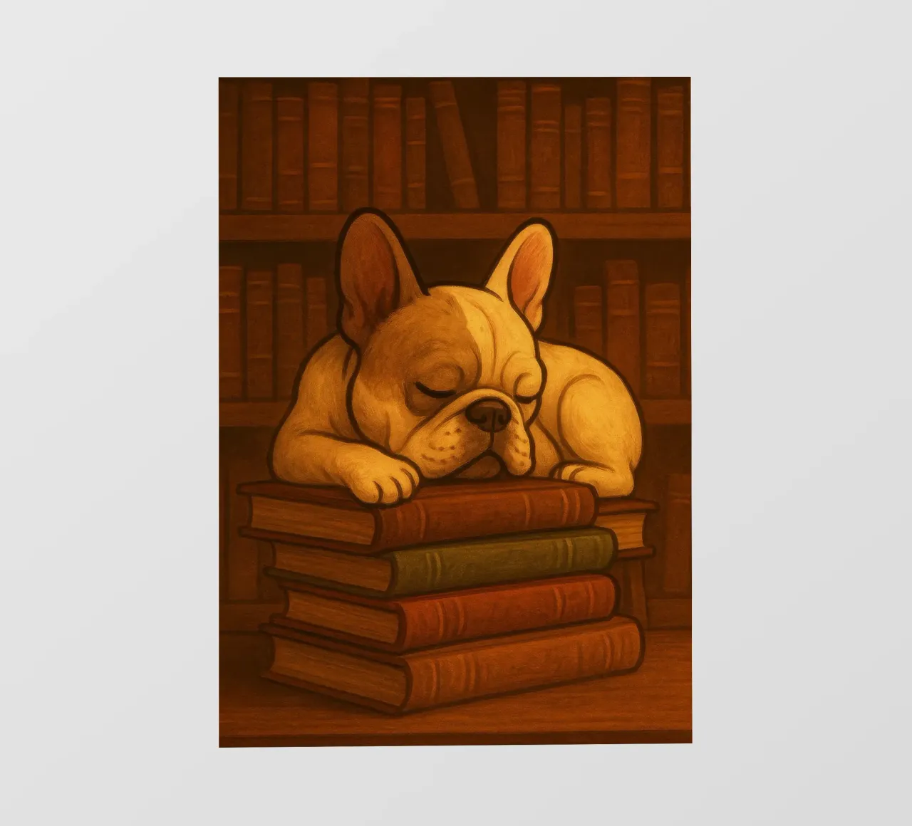 Bulldog francese addormentato in una biblioteca pellicola backlit da pixelbull - medieval art and more