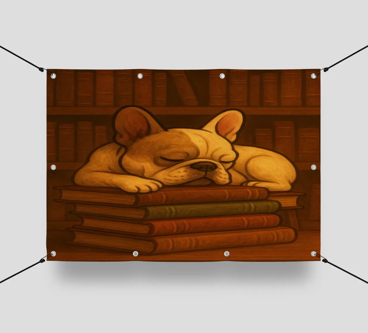 Bulldog francese addormentato in una biblioteca telo in pvc da pixelbull - medieval art and more