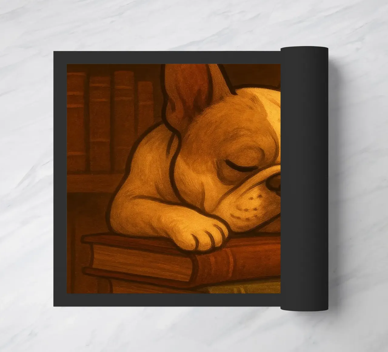 Bulldog francese addormentato in una biblioteca zerbino da pixelbull - medieval art and more