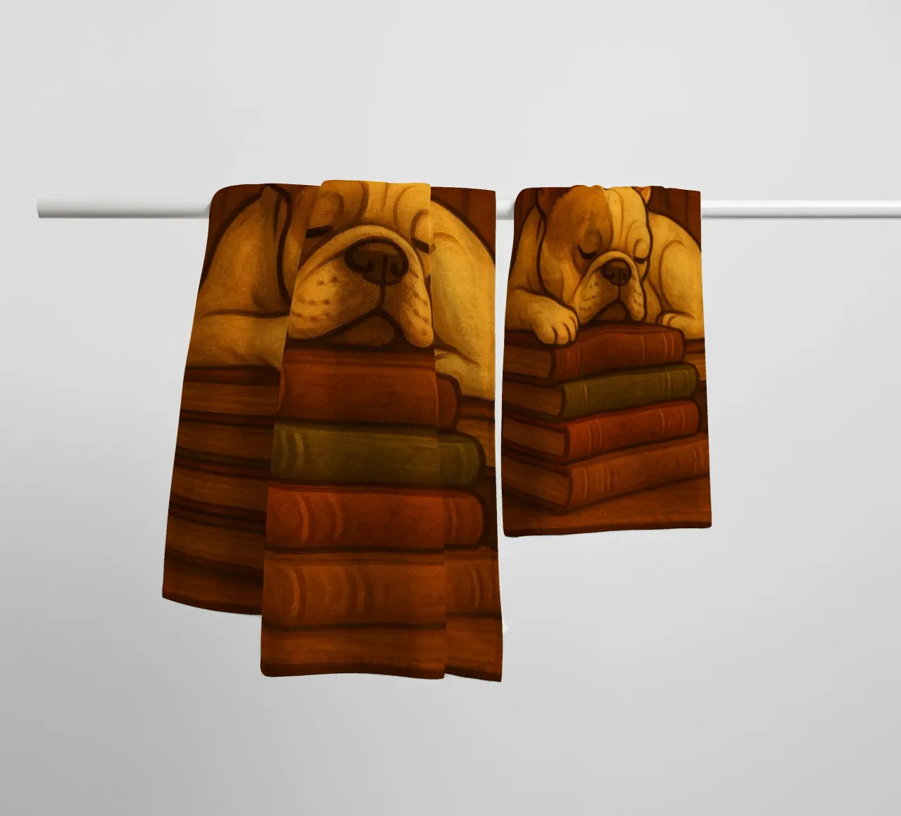 Bulldog francese addormentato in una biblioteca asciugamano da bagno da pixelbull - medieval art and more
