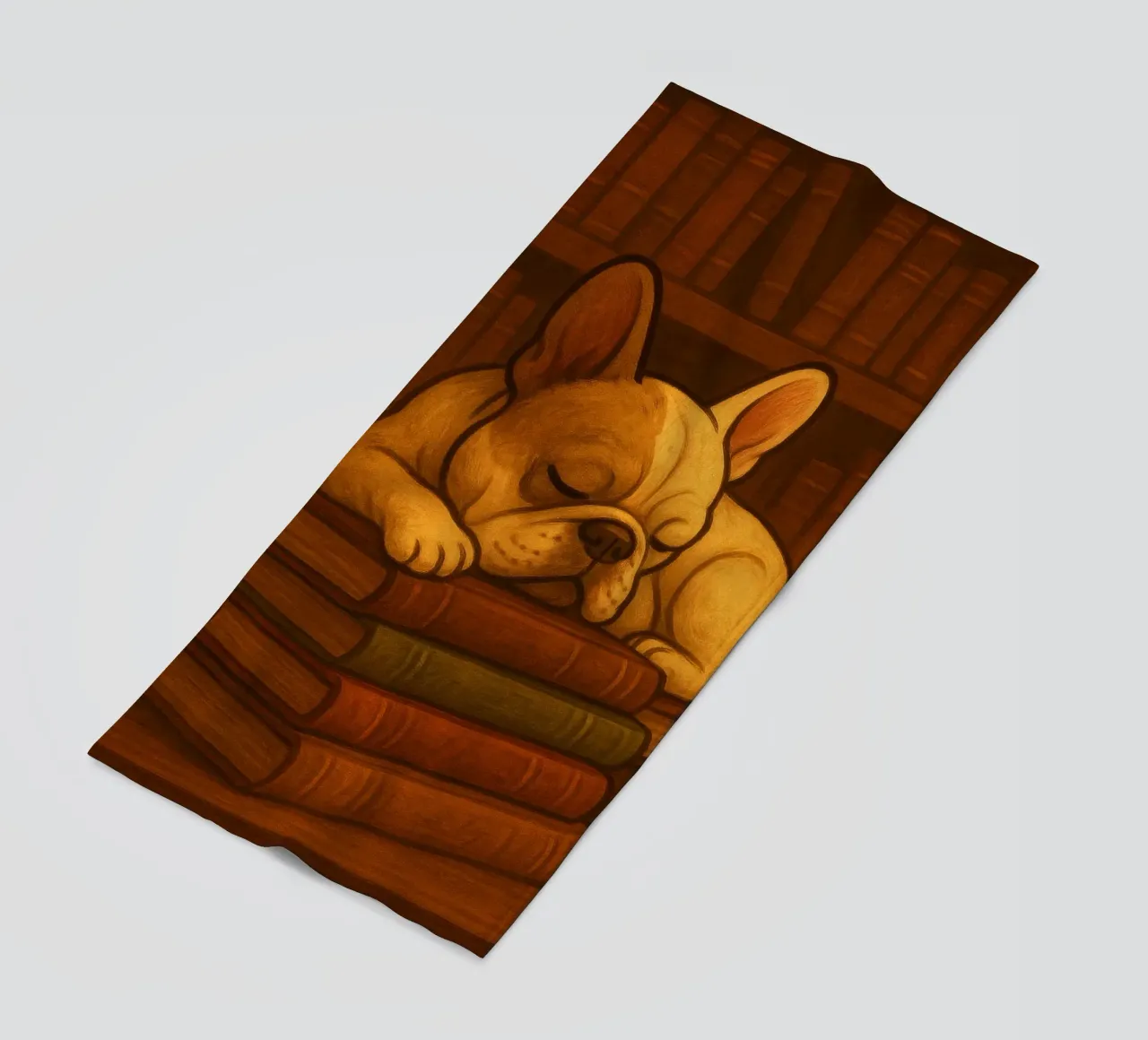 Bulldog francese addormentato in una biblioteca telo mare da pixelbull - medieval art and more