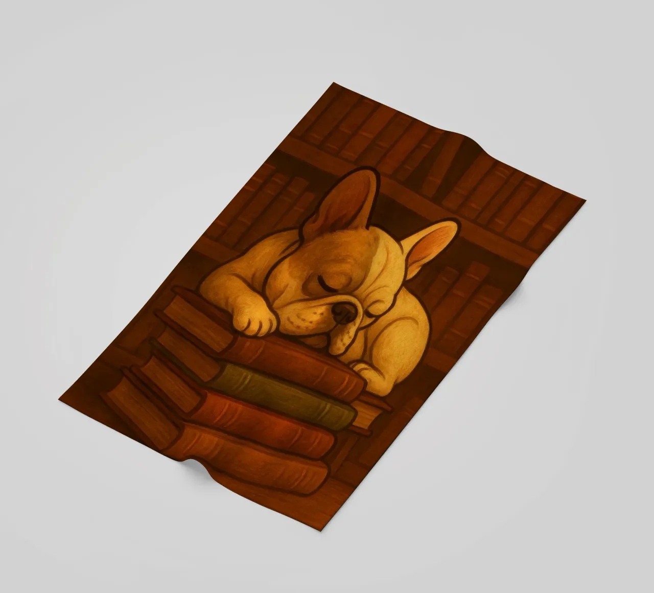Bulldog francese addormentato in una biblioteca telo mare da pixelbull - medieval art and more