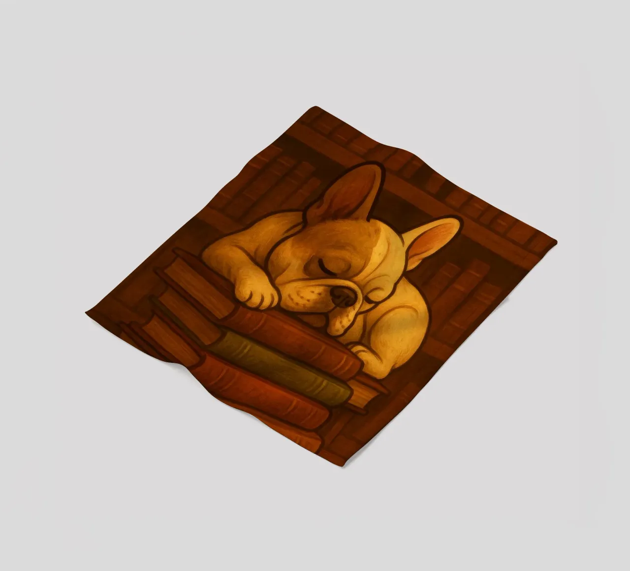 Bulldog francese addormentato in una biblioteca coperta in pile da pixelbull - medieval art and more