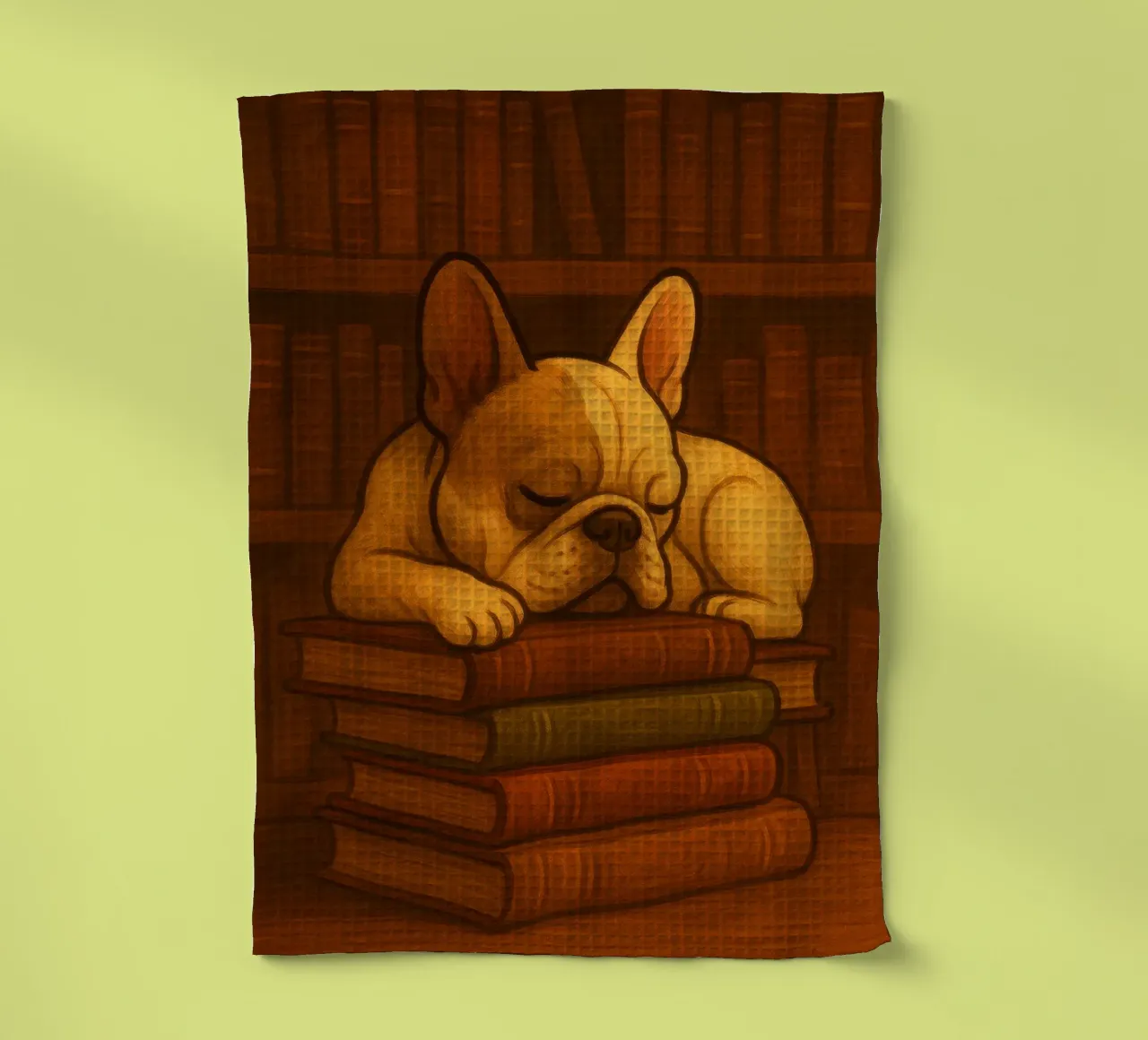 Bulldog francese addormentato in una biblioteca canovaccio da cucina da pixelbull - medieval art and more