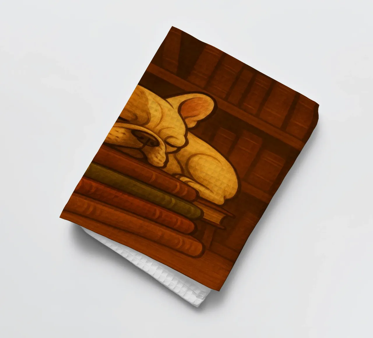 Bulldog francese addormentato in una biblioteca canovaccio da cucina da pixelbull - medieval art and more