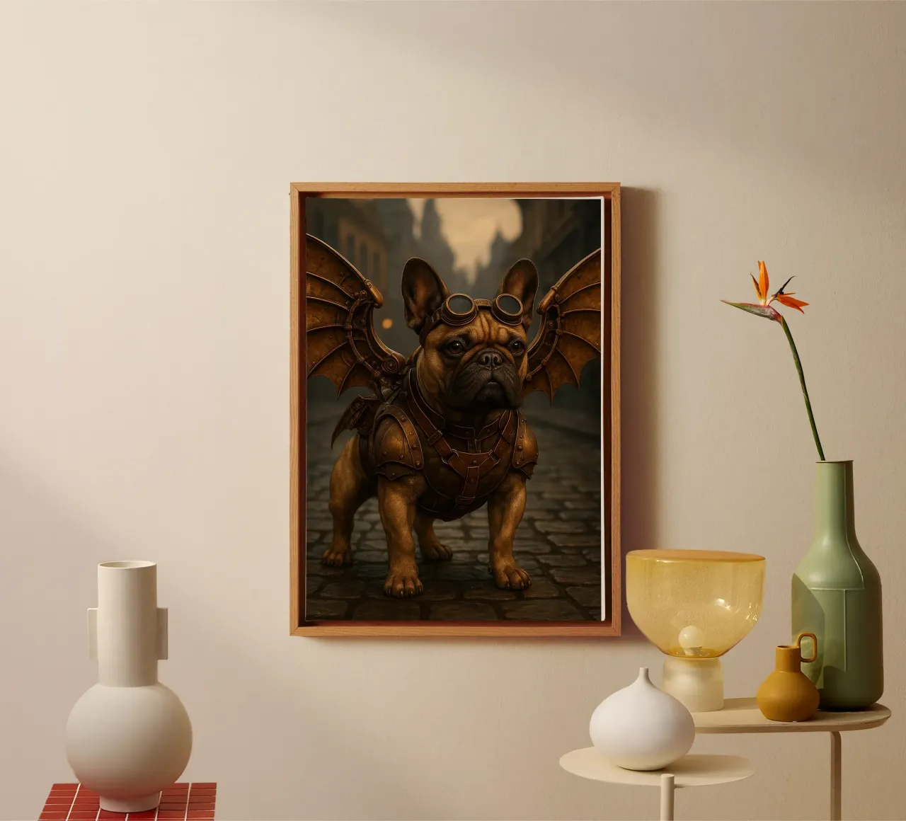 Steampunk buldog met mechanische vleugels canvas met Baklijst van pixelbull - medieval art and more