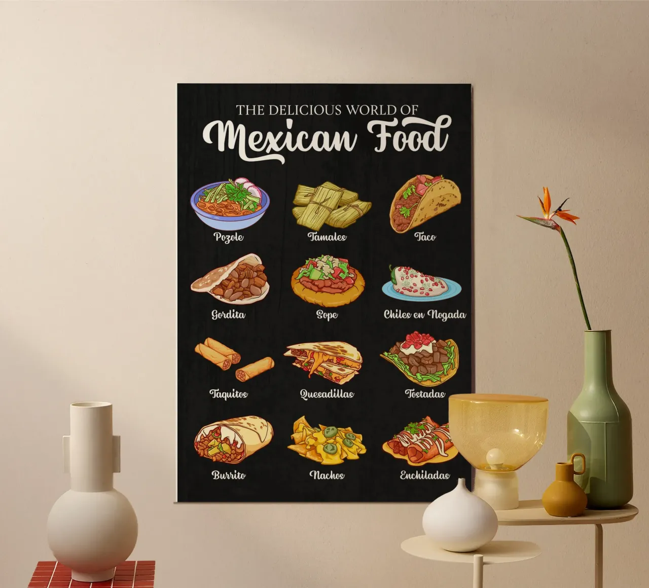 Prelibatezze messicane illustrate con cura poster con telaio in plastica da pixelbull - medieval art and more