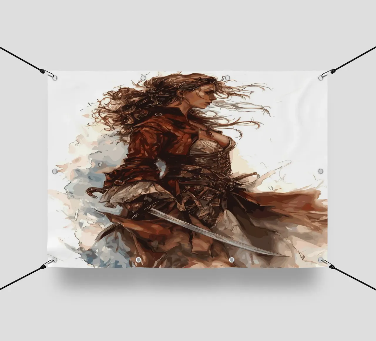 Un pirata nel vento con un atteggiamento determinato telo in pvc da pixelbull - medieval art and more