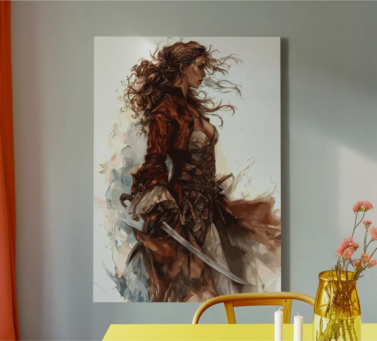 Piratin im Wind mit entschlossener Haltung Leinwand von pixelbull - medieval art and more
