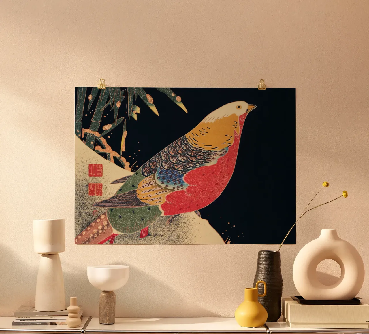 Golden Pheasant in the Snow poster da vintageshop