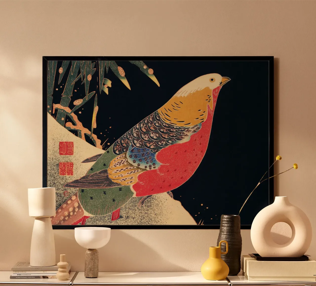 Golden Pheasant in the Snow poster da vintageshop