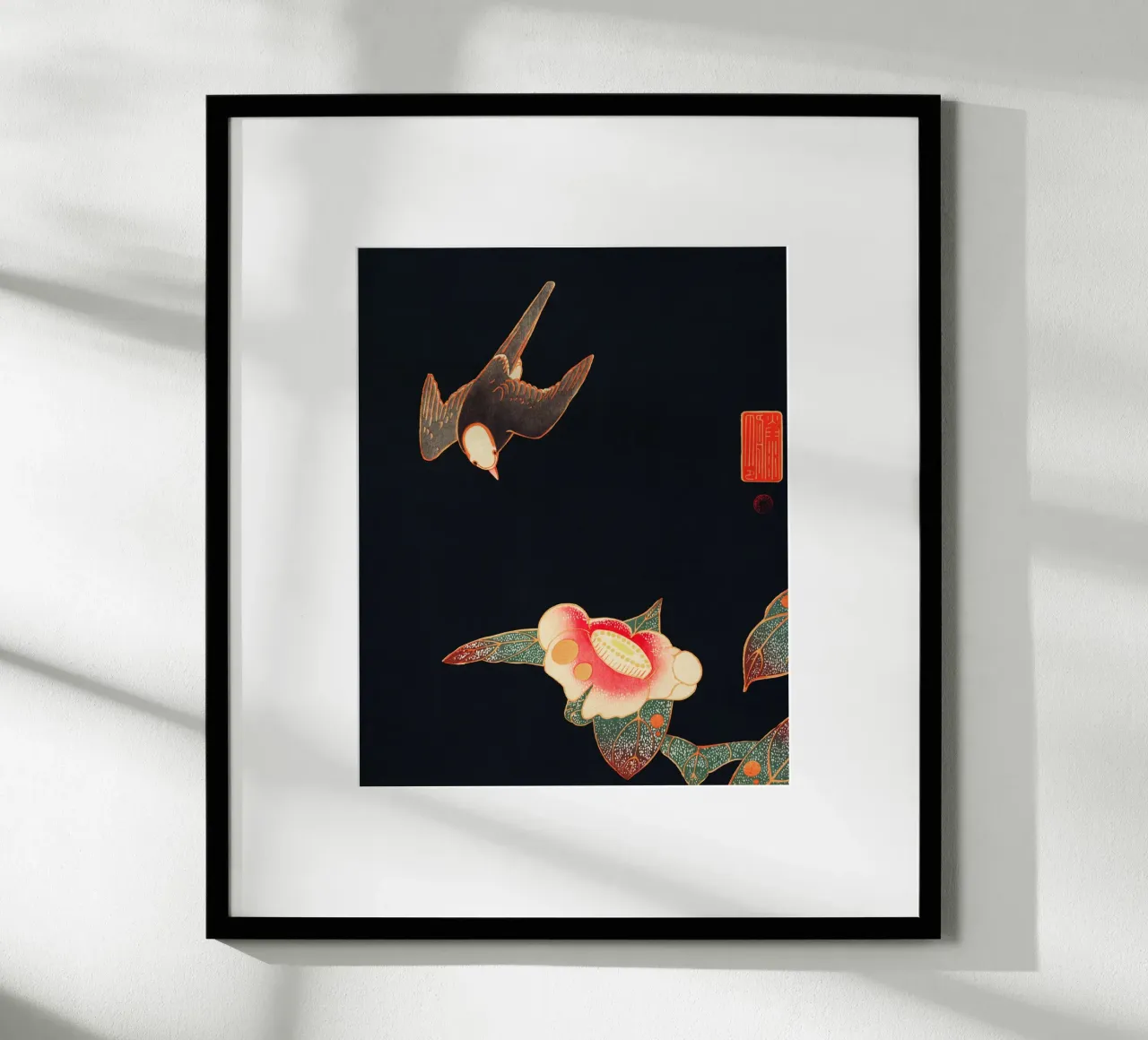 Swallow and Camellia poster con telaio in plastica da vintageshop
