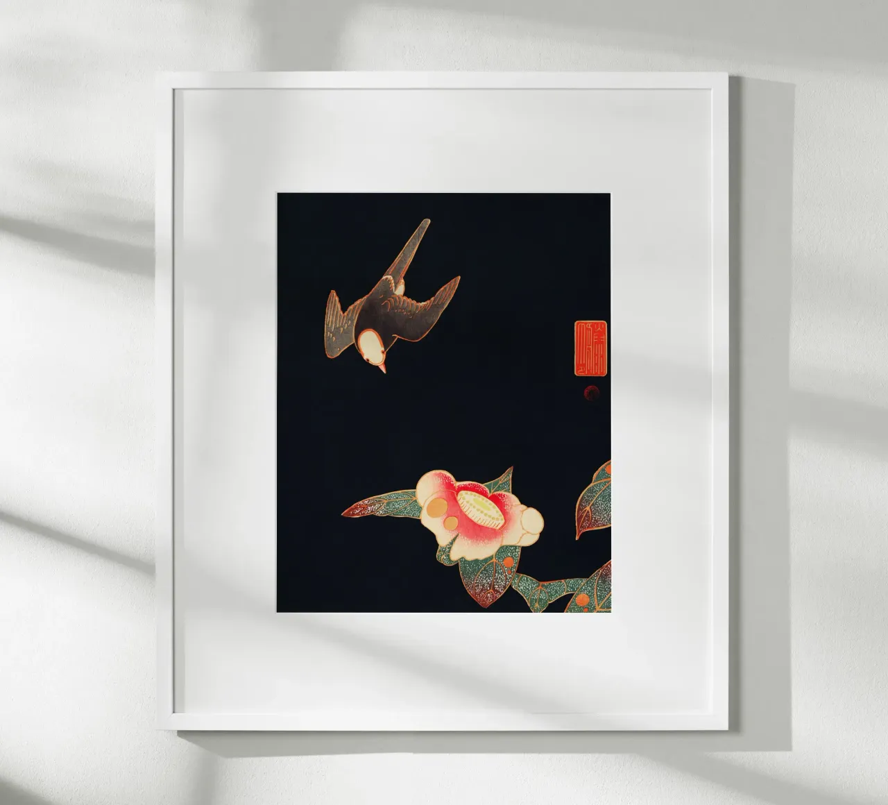 Swallow and Camellia poster con telaio in plastica da vintageshop