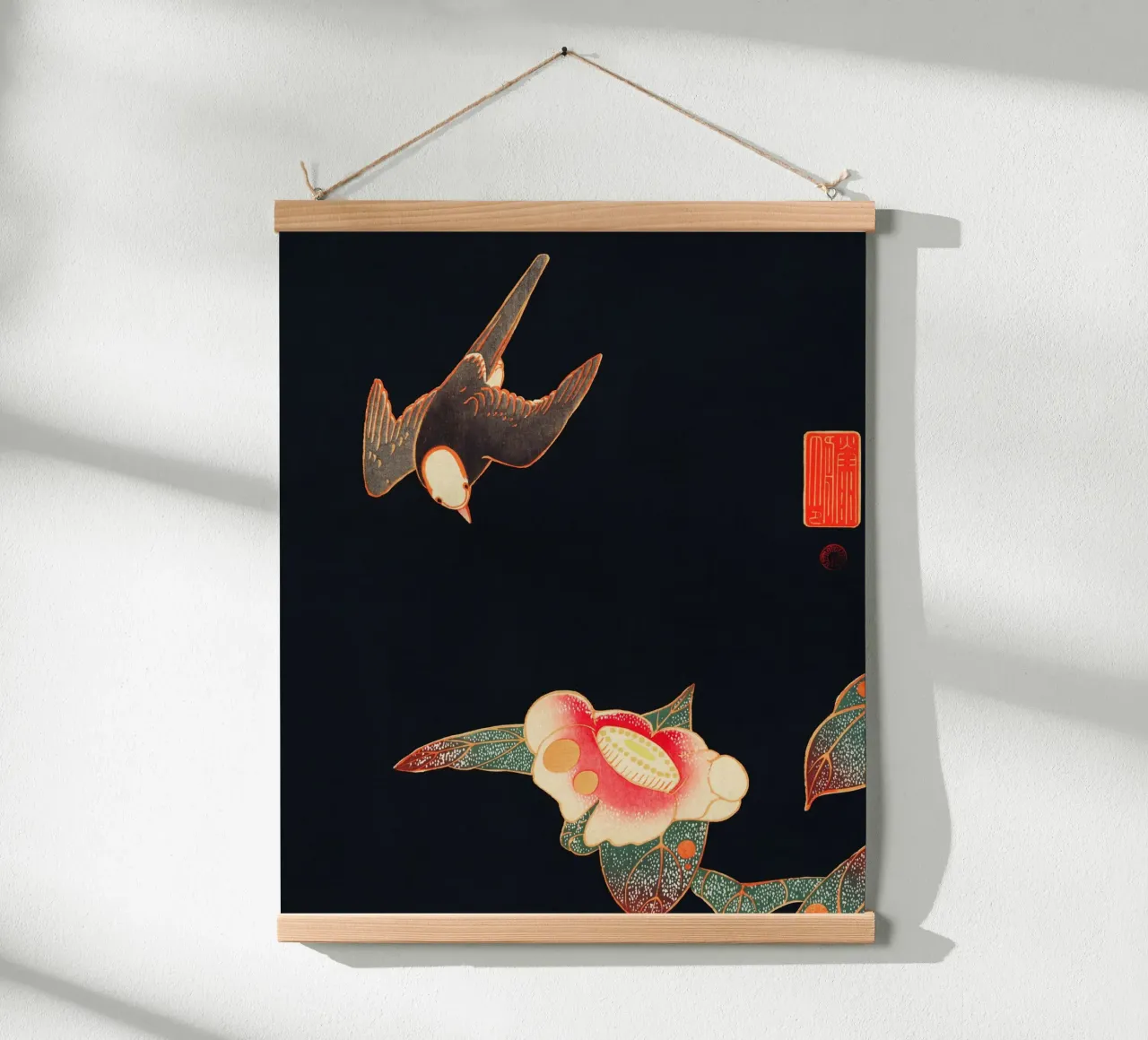 Swallow and Camellia poster con telaio in plastica da vintageshop