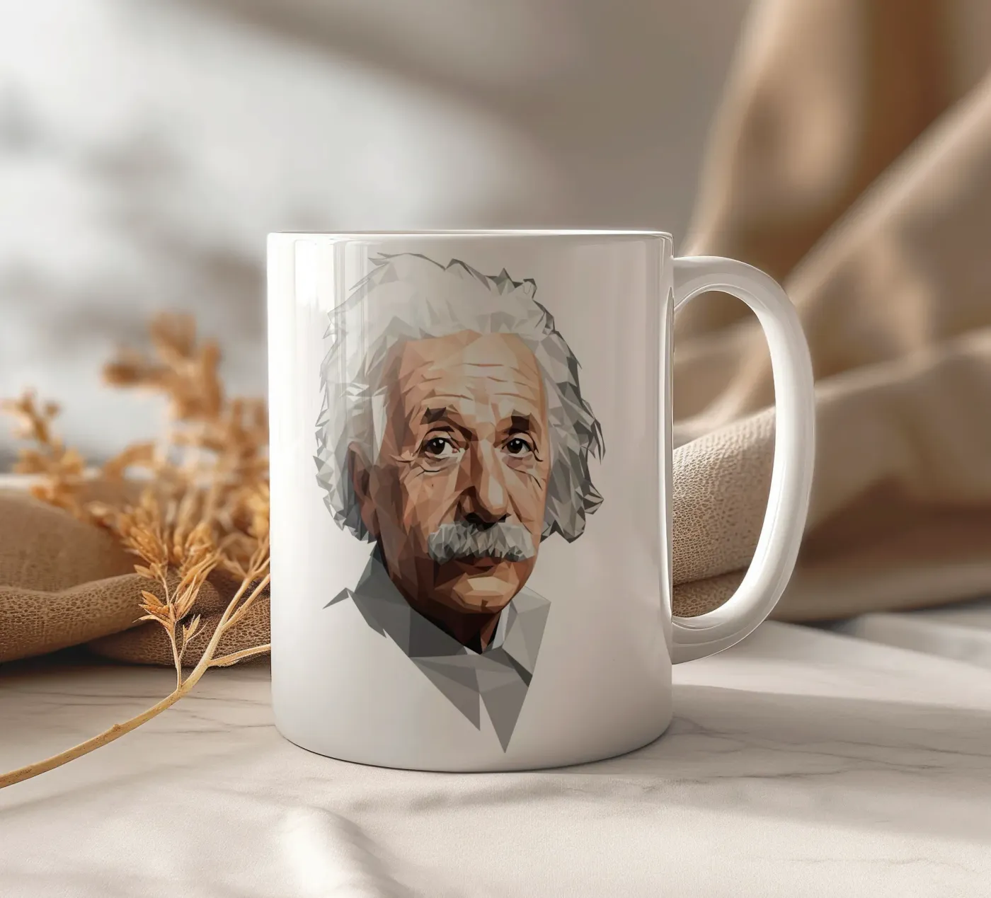 Albert Einstein Lowpoly keramische mok van Low Profile