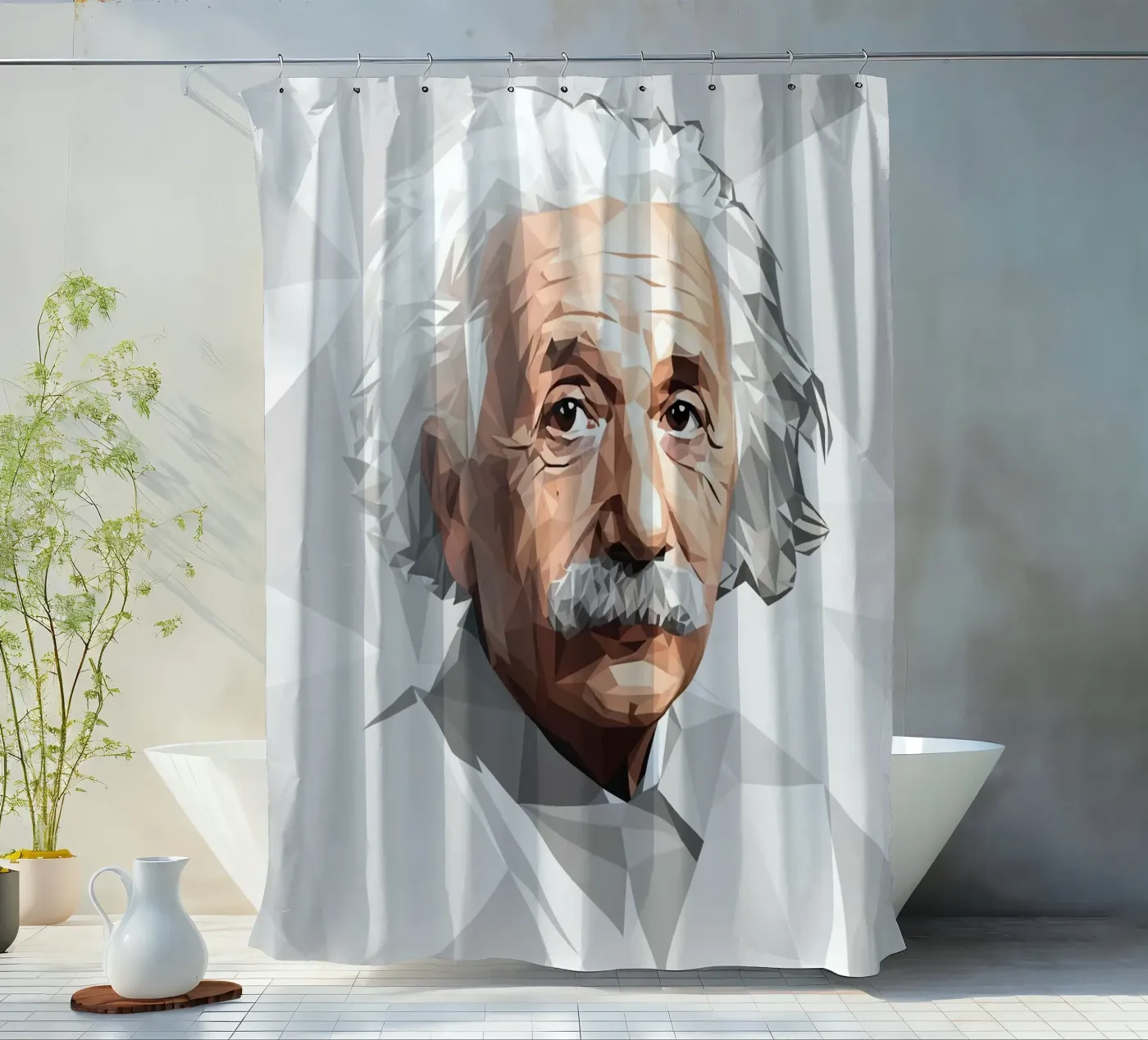 Albert Einstein Lowpoly Duschvorhang von Low Profile