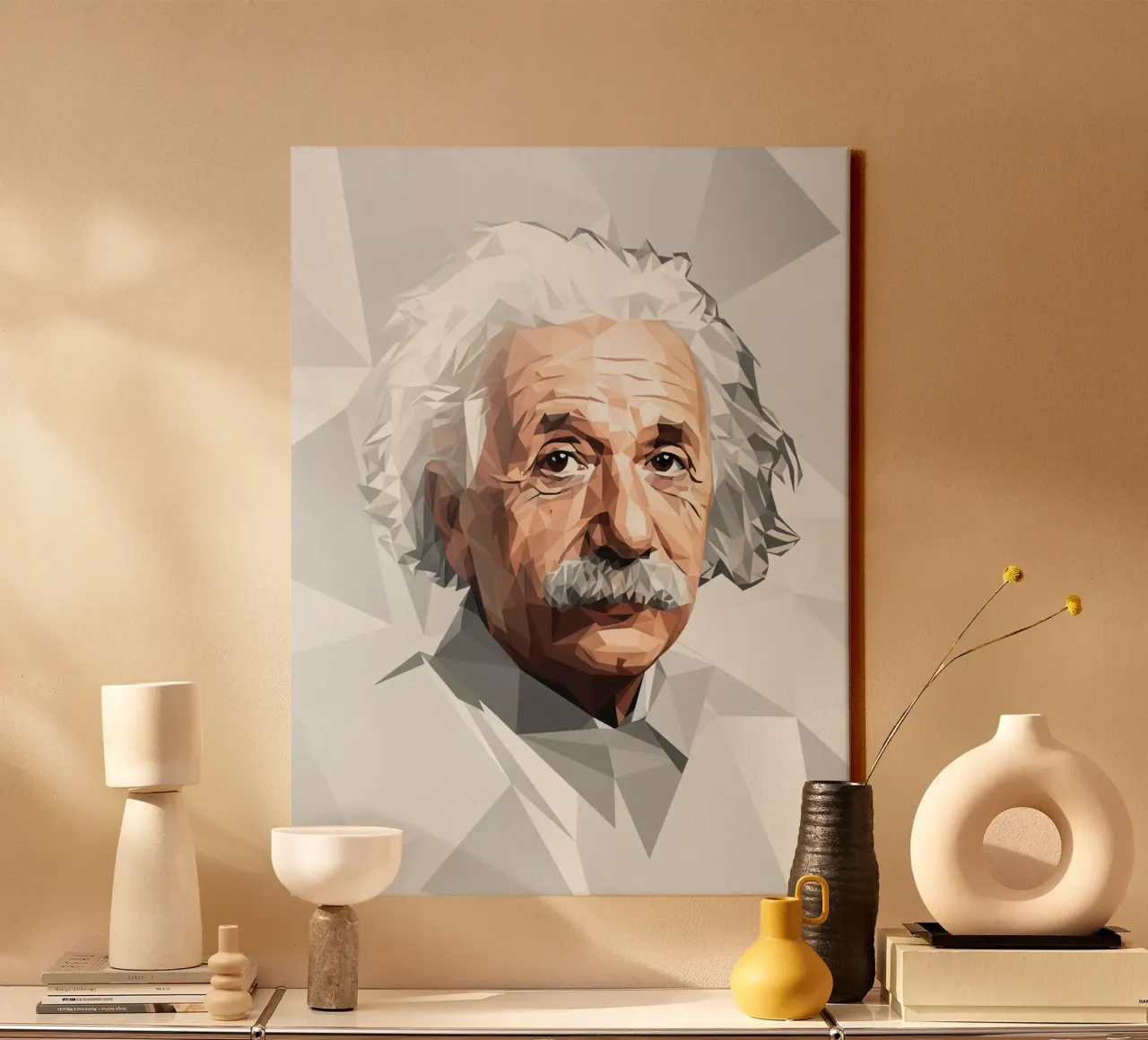 Albert Einstein Lowpoly tela con Cornice a cassetta da Low Profile