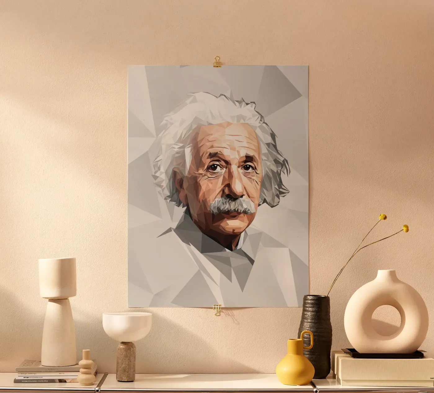 Albert Einstein Lowpoly poster van Low Profile