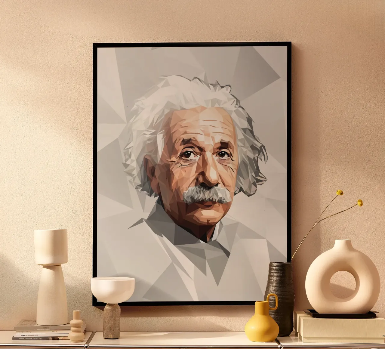 Albert Einstein Lowpoly poster con telaio in alluminio da Low Profile