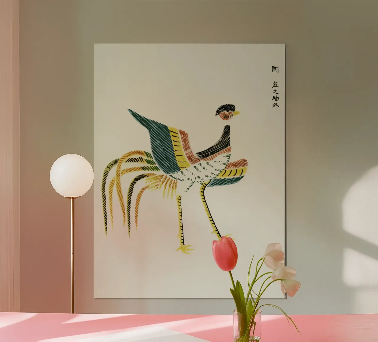 woodblock print of crane poster con telaio in alluminio da vintageshop