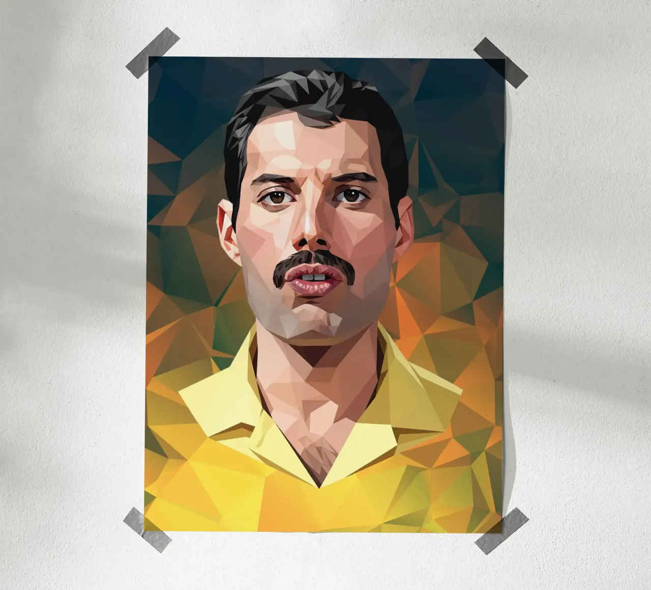 Freddie Mercury Low poly poster con telaio in alluminio da Low Profile