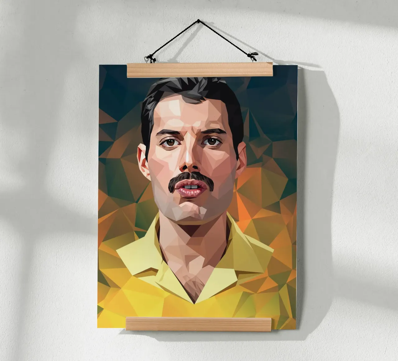 Freddie Mercury Low poly poster con telaio in alluminio da Low Profile