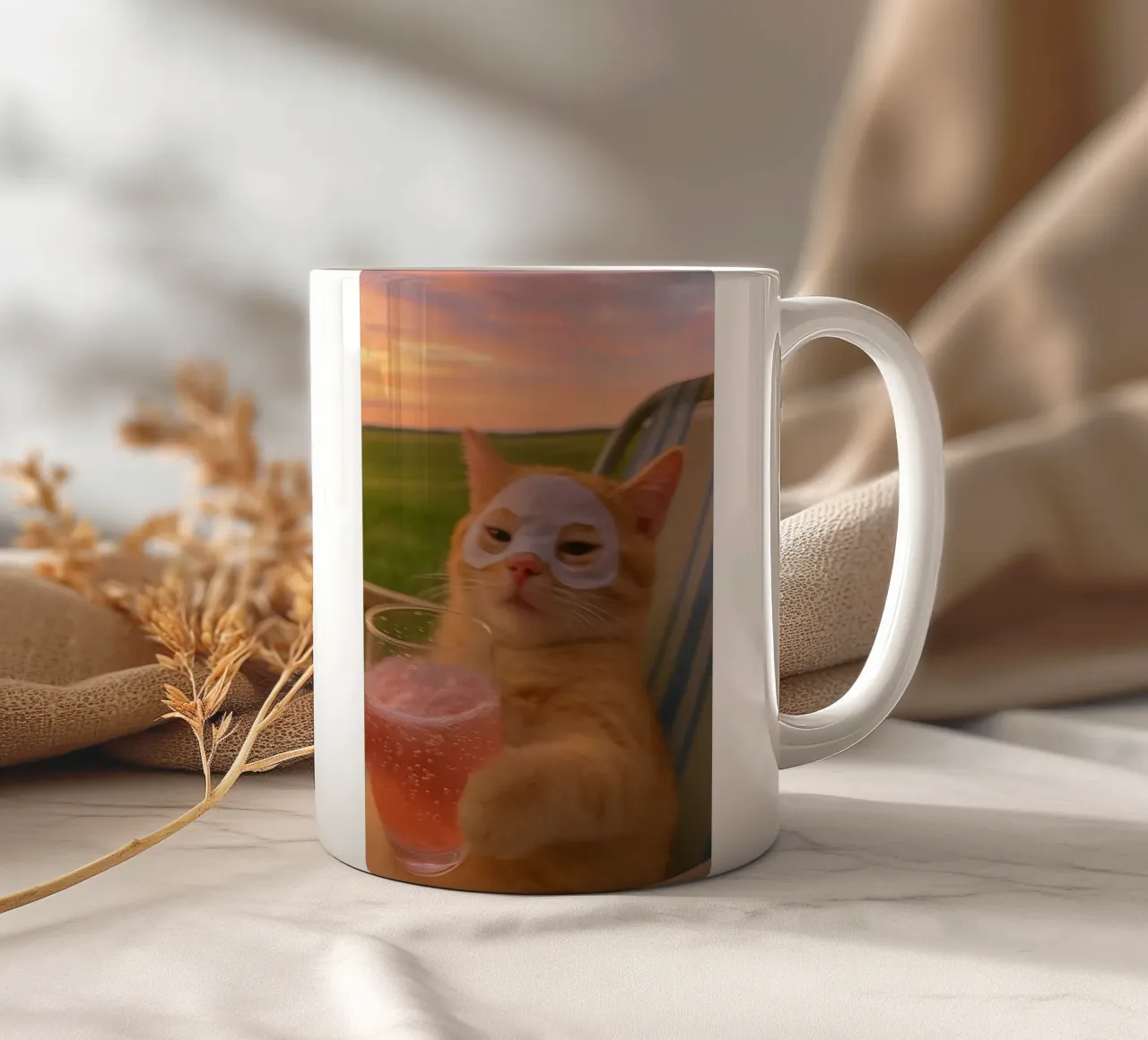cat with juice tazza in ceramica da comura