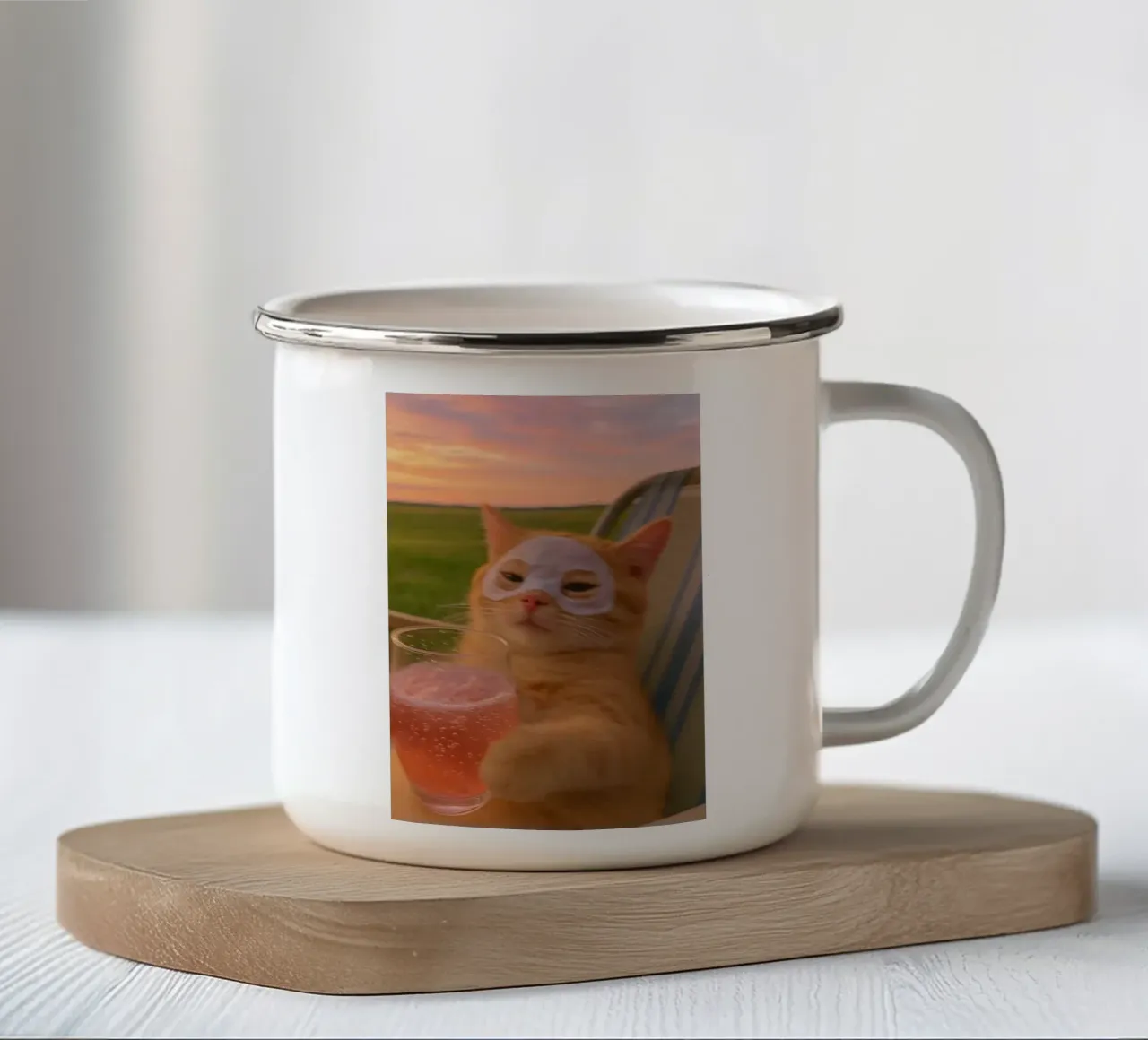 cat with juice tazza in smalto da comura