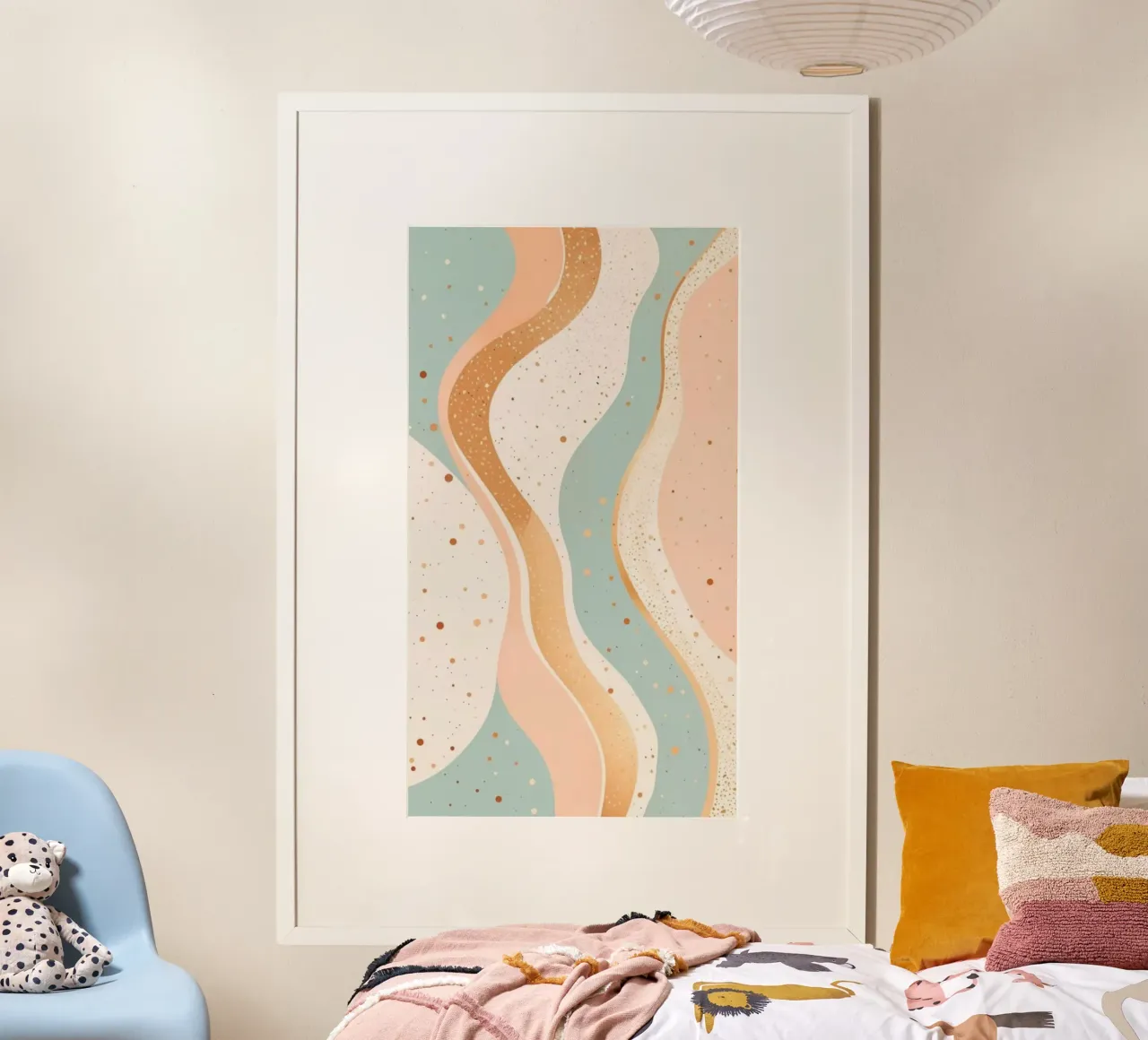 curve colorful line poster con telaio in legno da comura