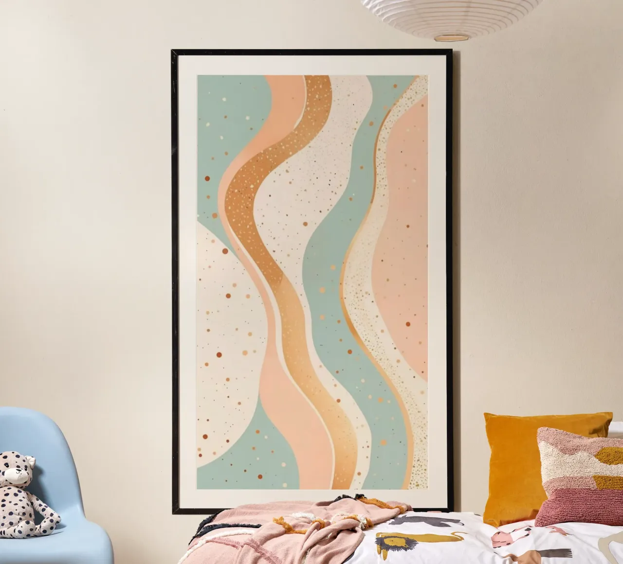 curve colorful line poster con telaio in legno da comura