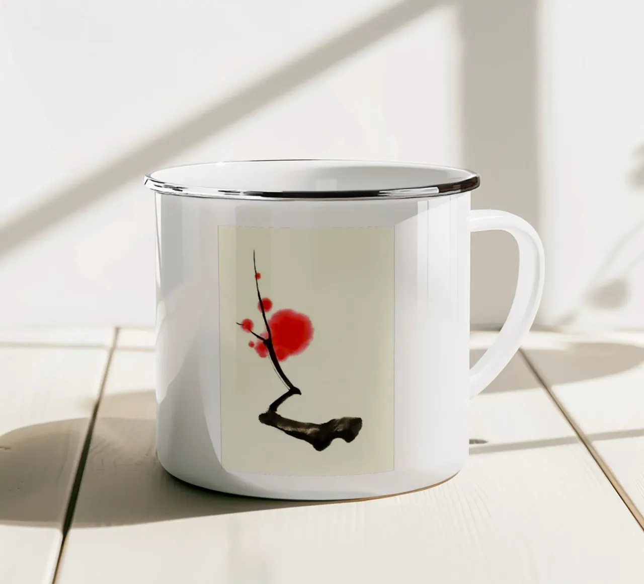 red flower branch tazza in smalto da comura