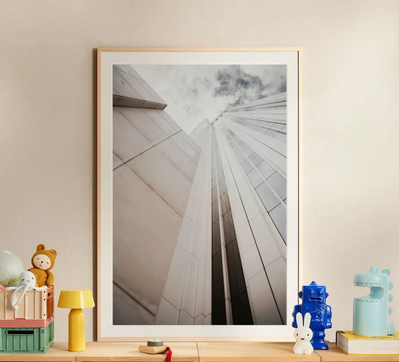 high skyscape building poster con telaio in legno da comura