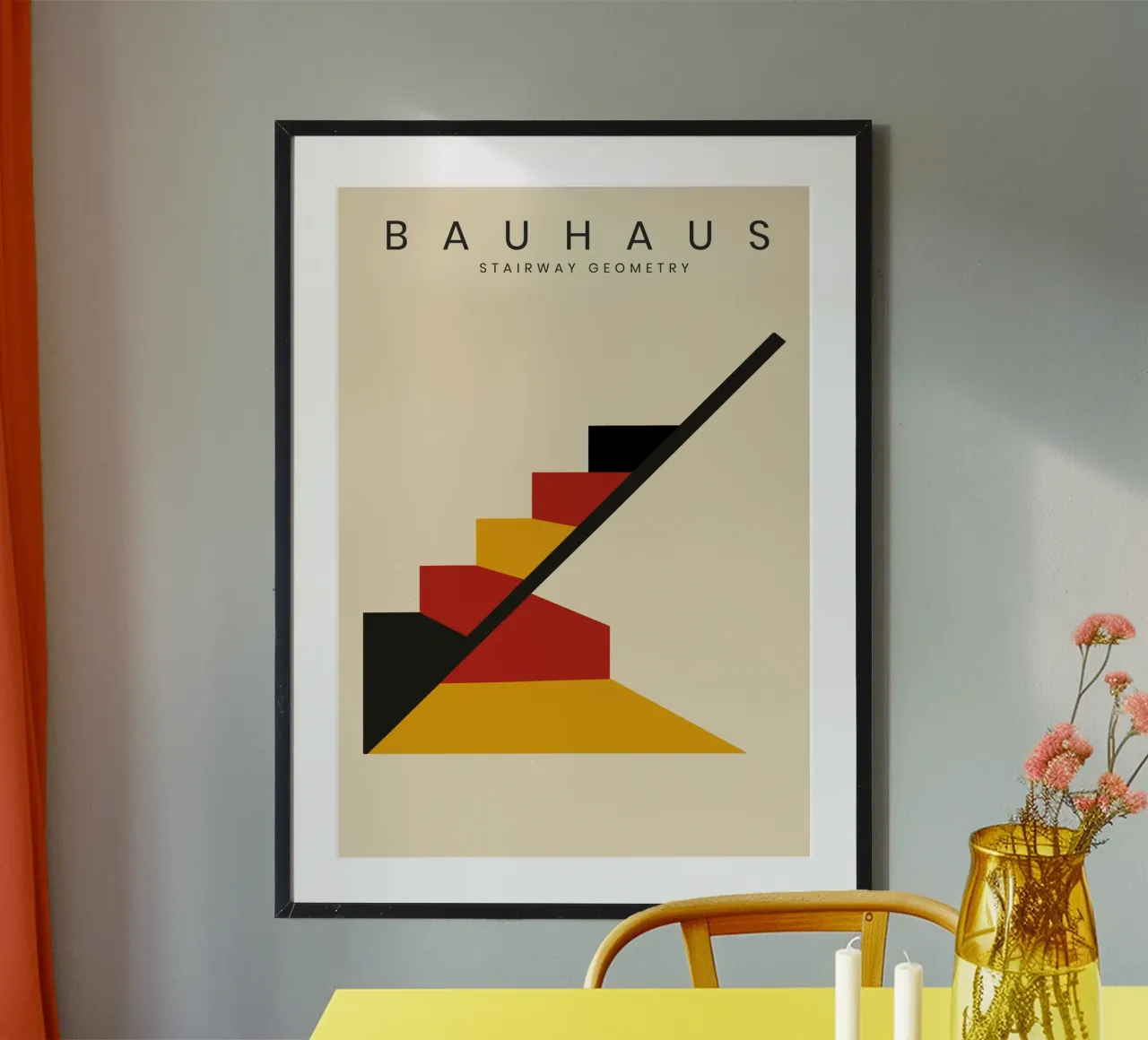 Bauhaus Stairway Geometry poster con telaio in alluminio da Attaboy Dsgn