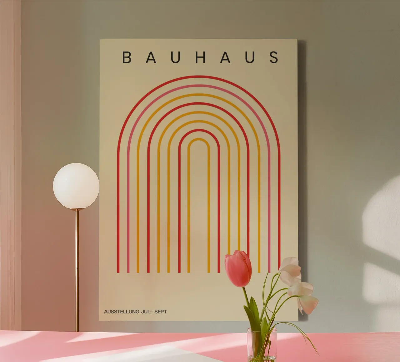 Bauhaus Geometric Rainbow Line tela con Cornice a cassetta da Attaboy Dsgn