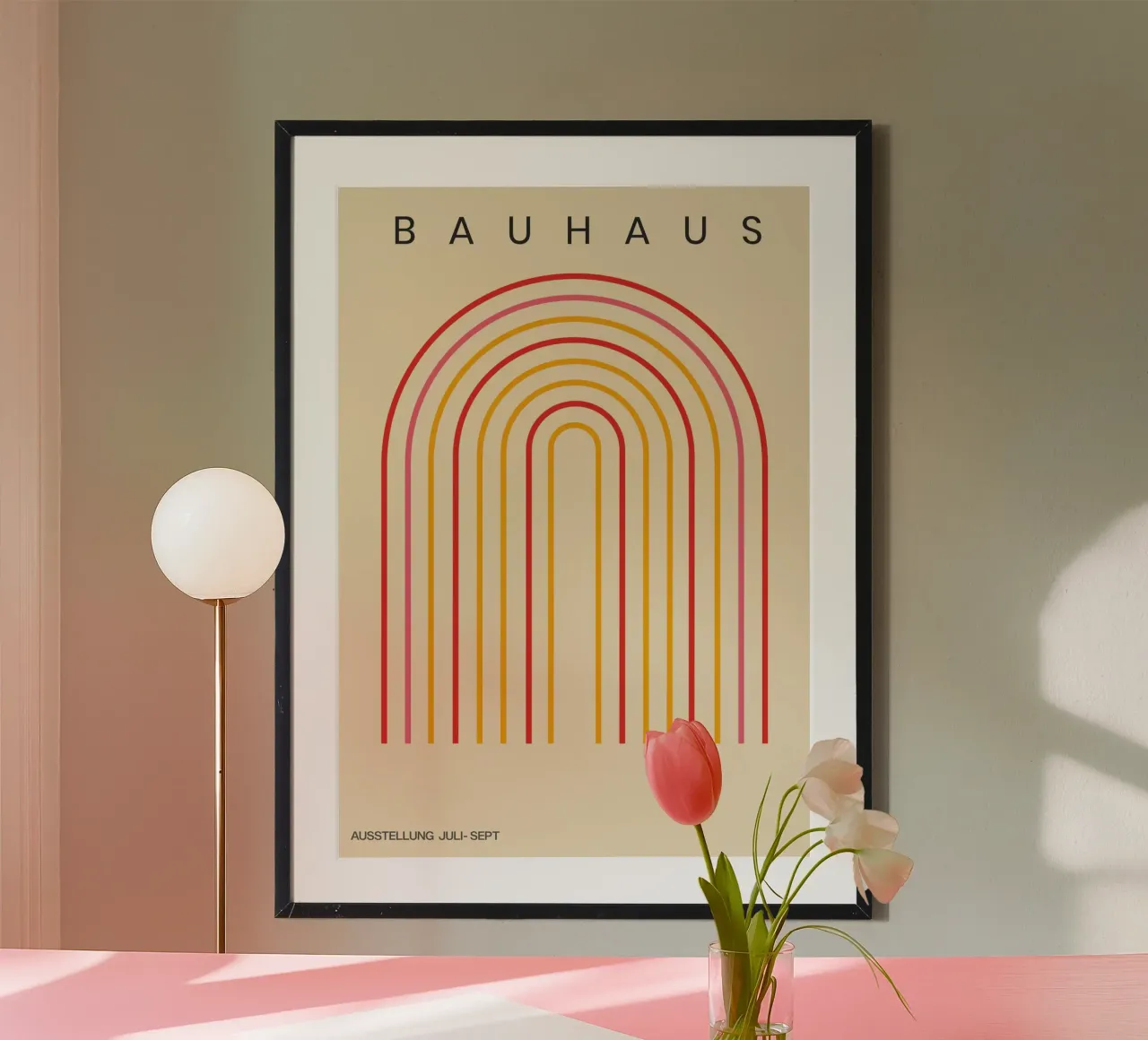 Bauhaus Geometric Rainbow Line poster with aluminum frame by Attaboy Dsgn