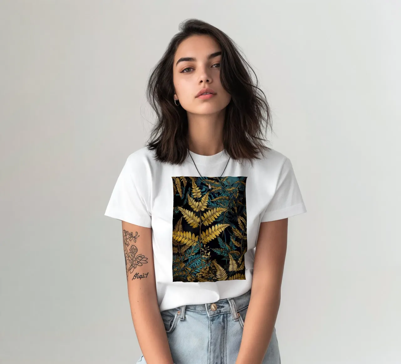 Golden ferns in the forest t-shirt by Justyna Jaszke JBJart