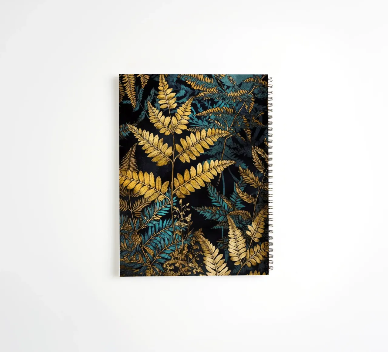 Golden ferns in the forest spiral notebook by Justyna Jaszke JBJart