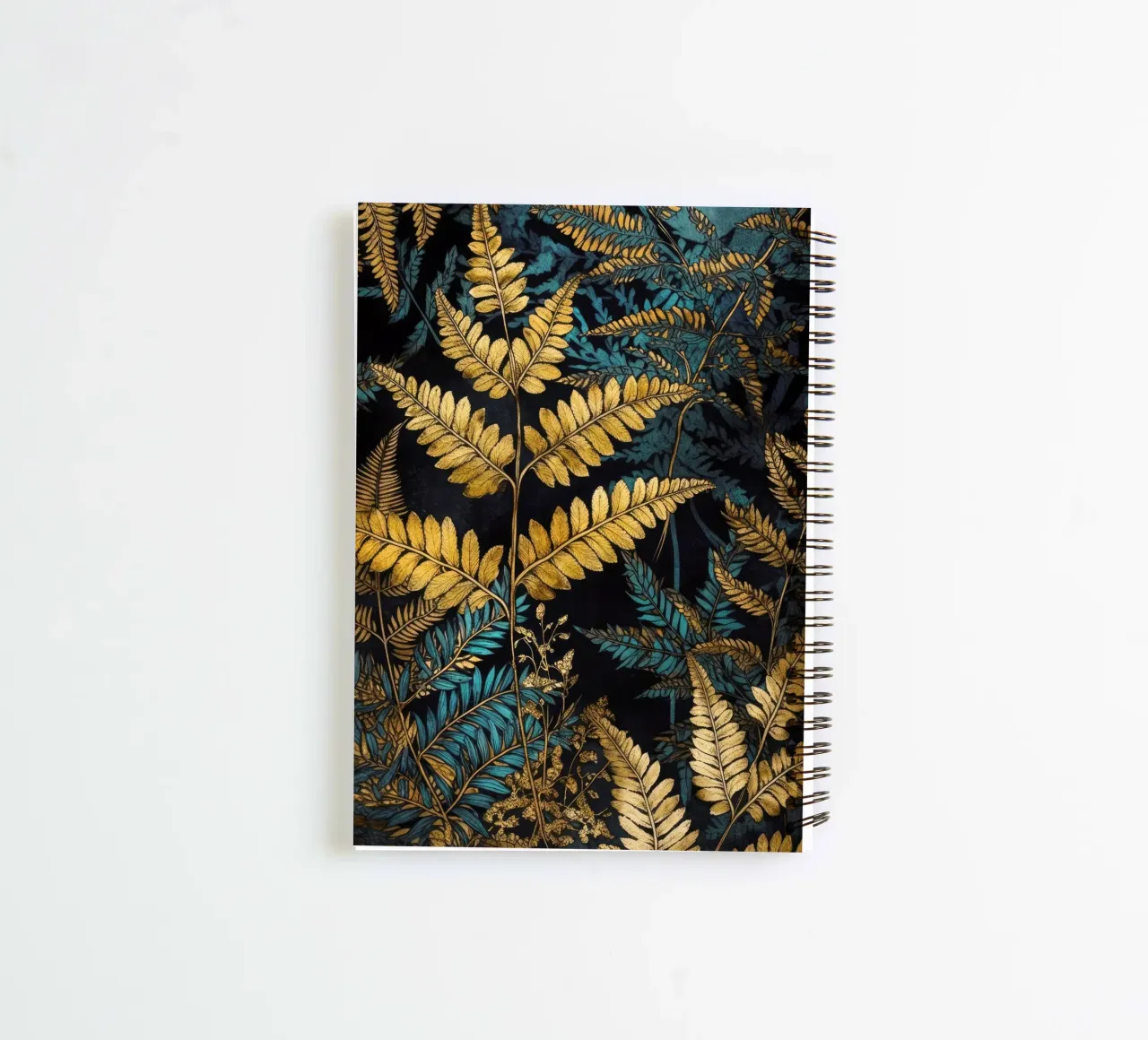 Golden ferns in the forest spiral notebook by Justyna Jaszke JBJart