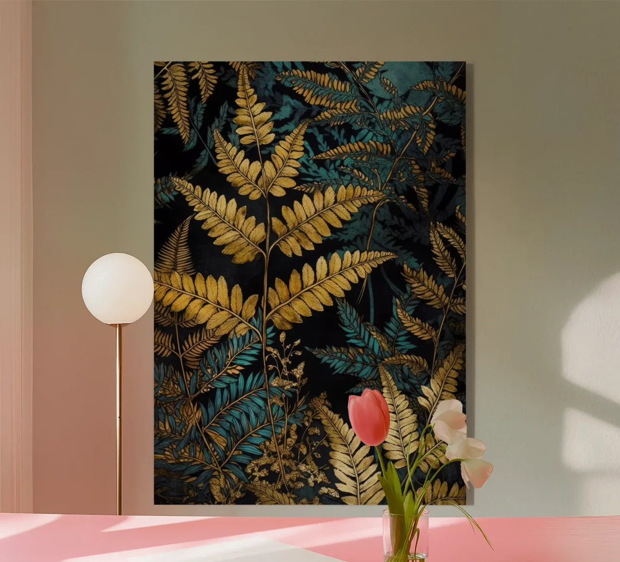 Goldene Farne im Wald Acryl-Glas von Justyna Jaszke JBJart
