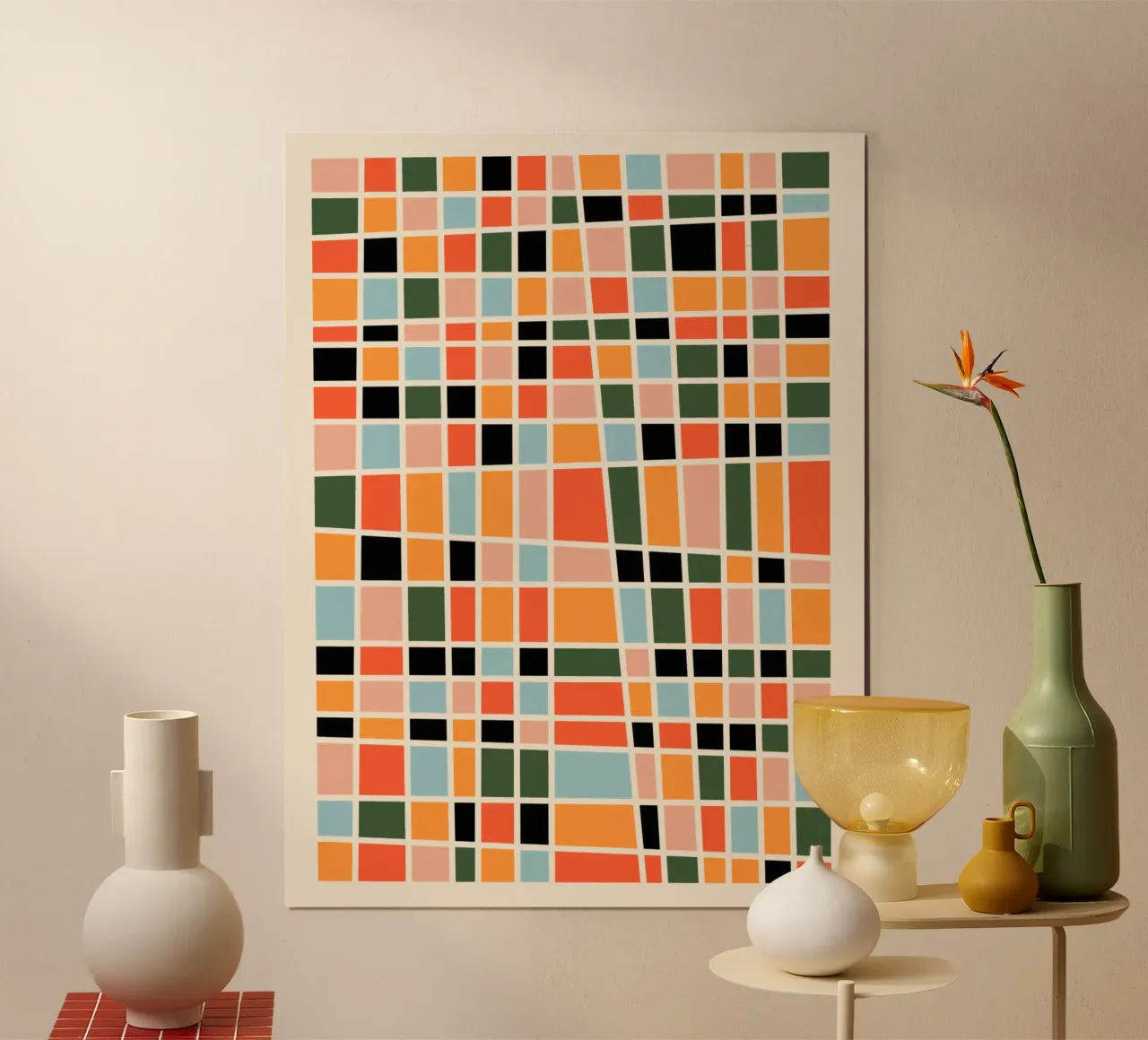 Warm happy shapes poster con telaio in alluminio da TijanaArtStudio88